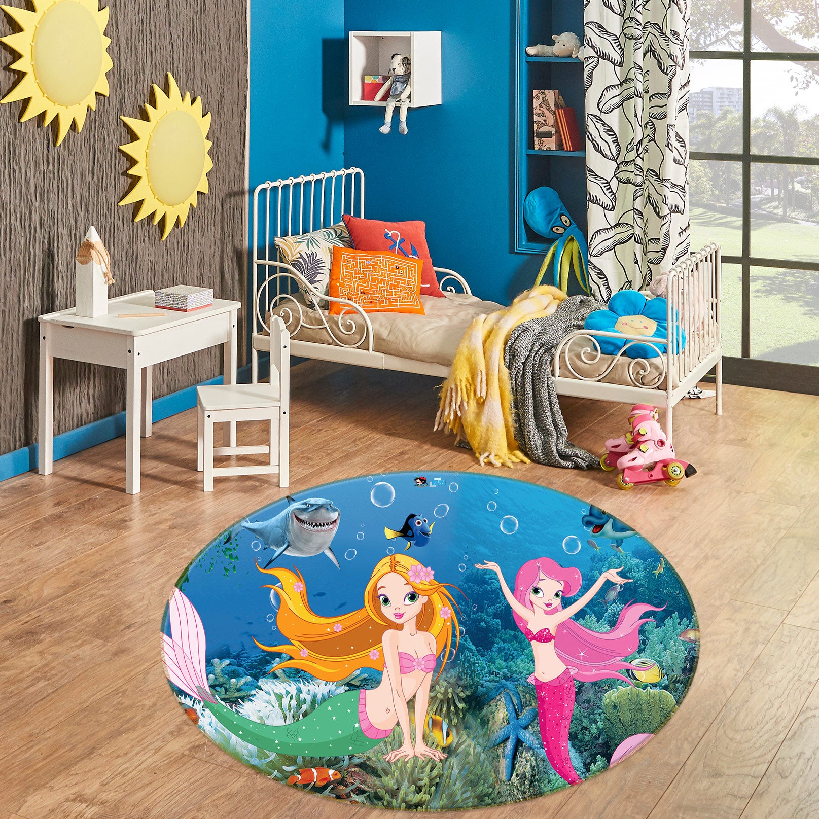 3D Mermaid Under Sea 72250 Round Non Slip Rug Mat
