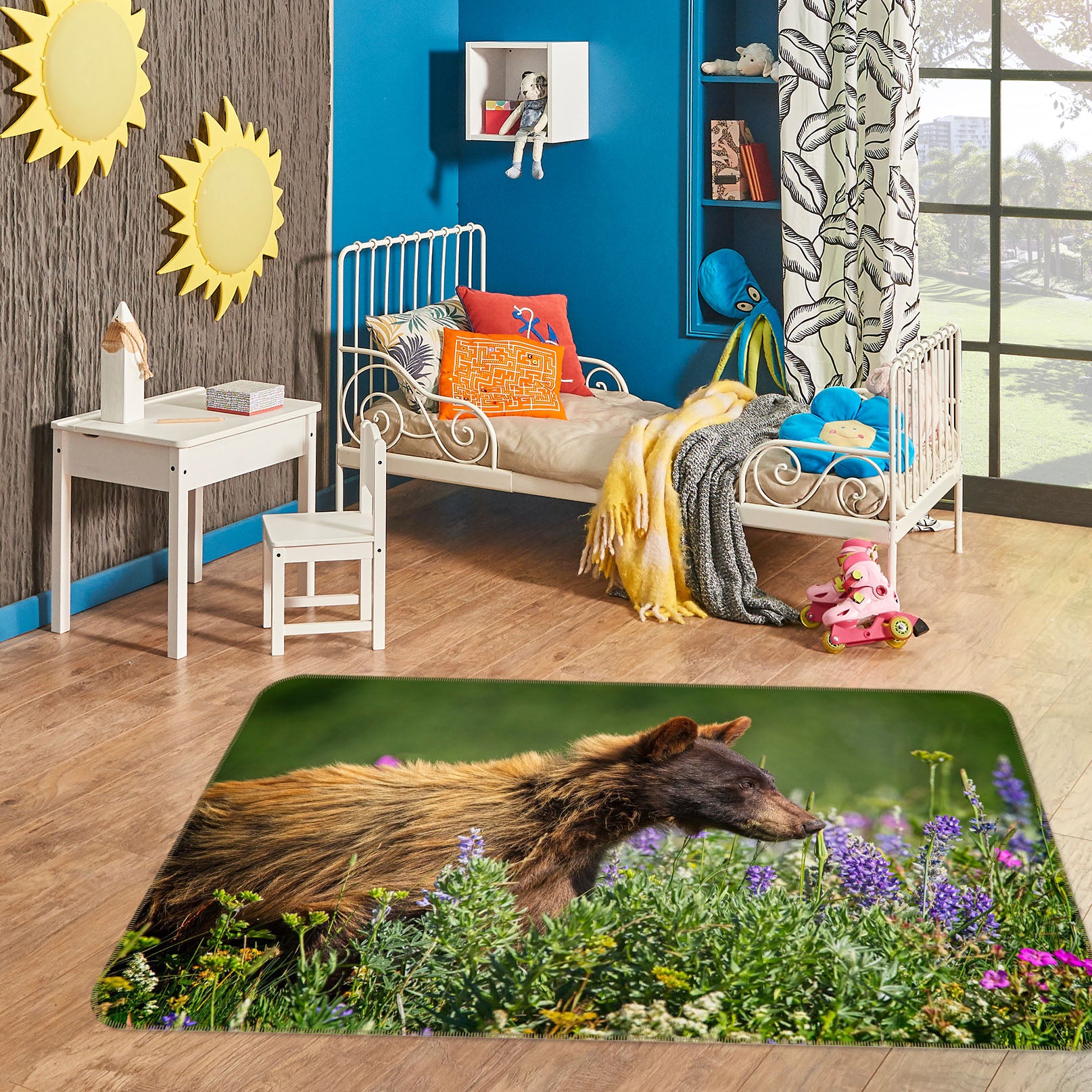 3D Bear Cub In Meadow 84054 Kathy Barefield Rug Non Slip Rug Mat