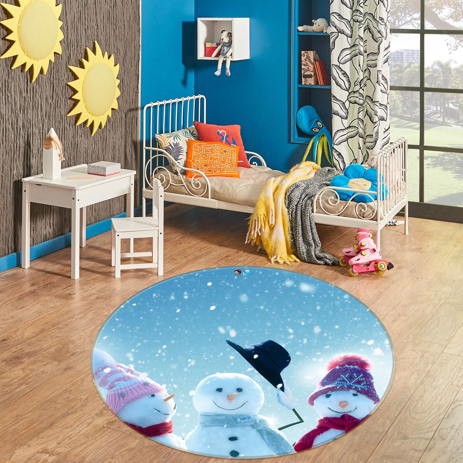 3D Snowman 54051 Christmas Round Non Slip Rug Mat Xmas