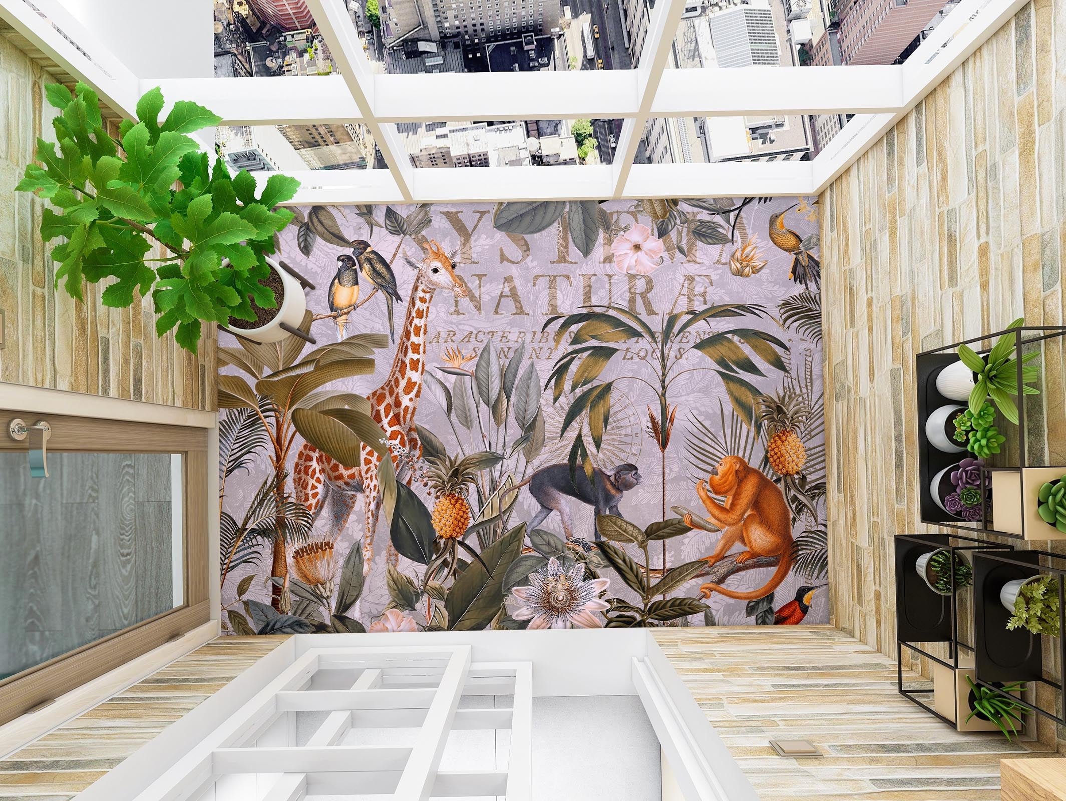 3D Giraffe Monkey Pineapple Fruit 104168 Andrea Haase Floor Mural