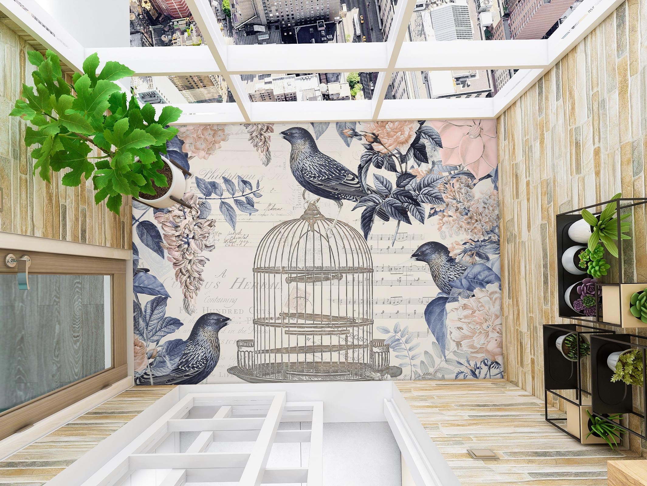 3D Birdcage Flowers 140135 Andrea Haase Floor Mural