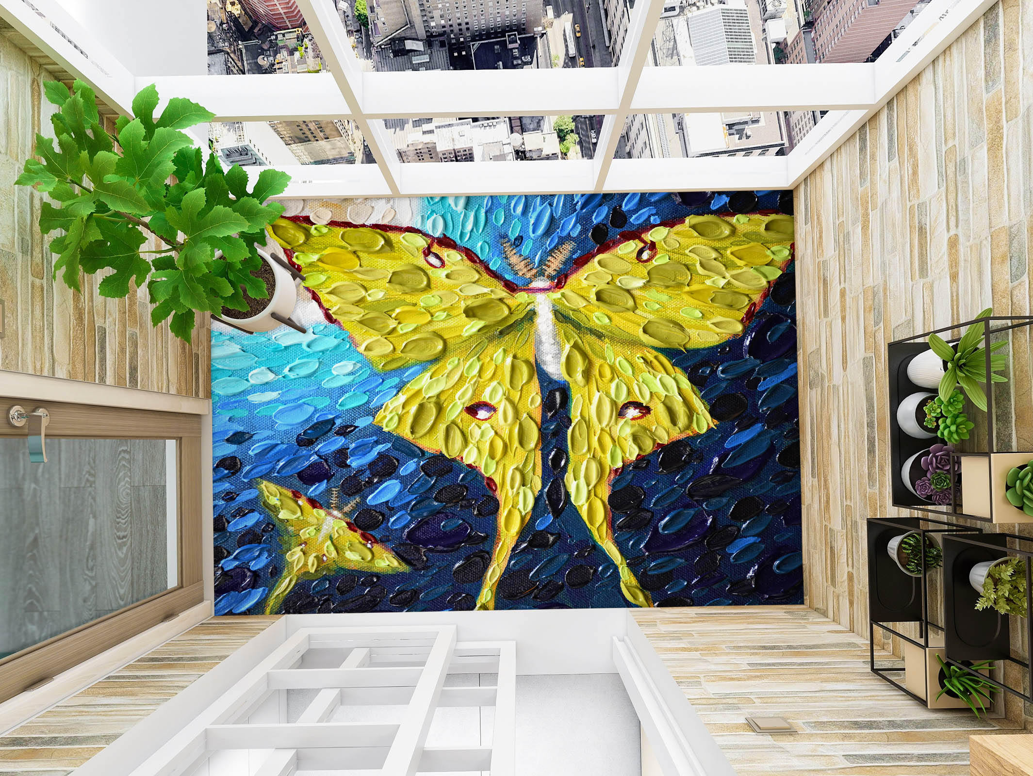 3D Yellow Butterfly 102160 Dena Tollefson Floor Mural