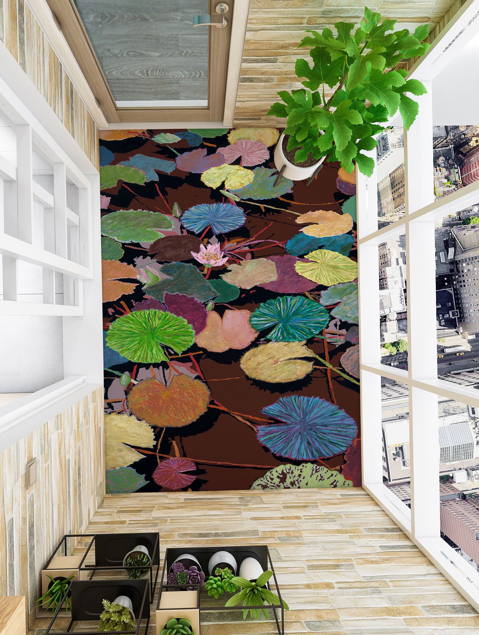 3D Color Lotus Leaf Painting 96106 Allan P. Friedlander Floor Mural