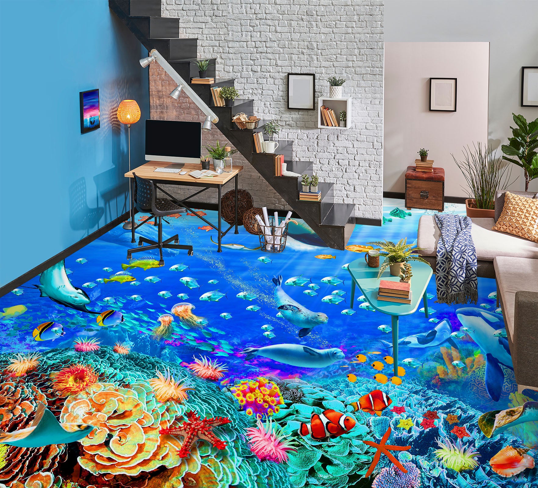 3D Seabed Fish 98164 Adrian Chesterman Floor Mural