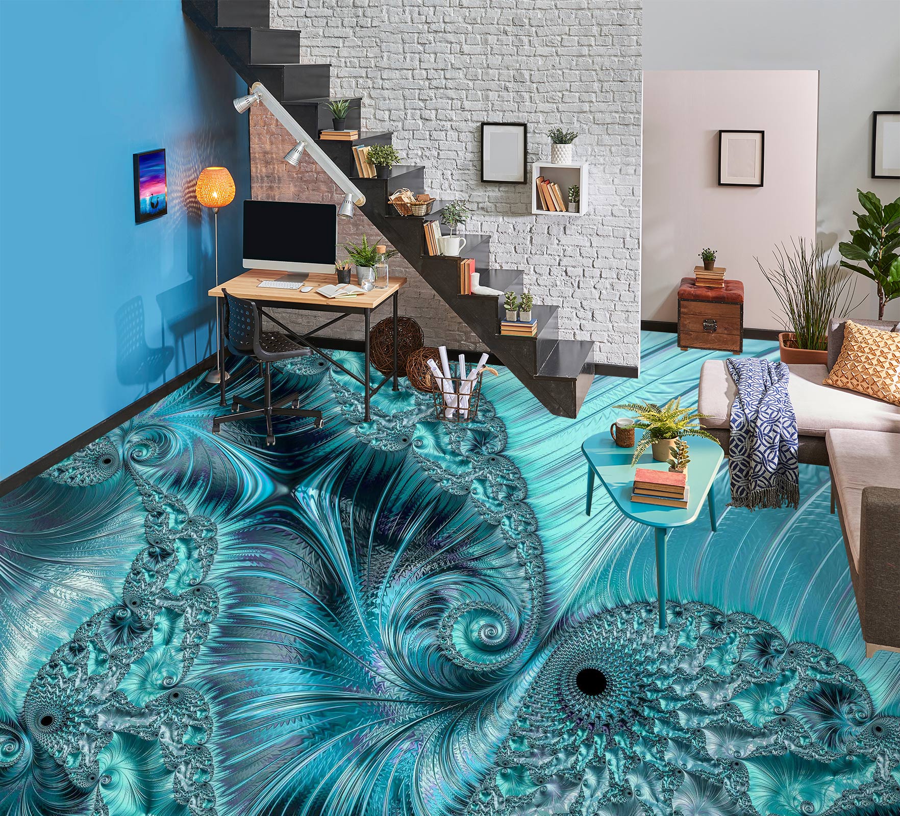 3D Blue Pattern Thread 102145 Andrea Haase Floor Mural