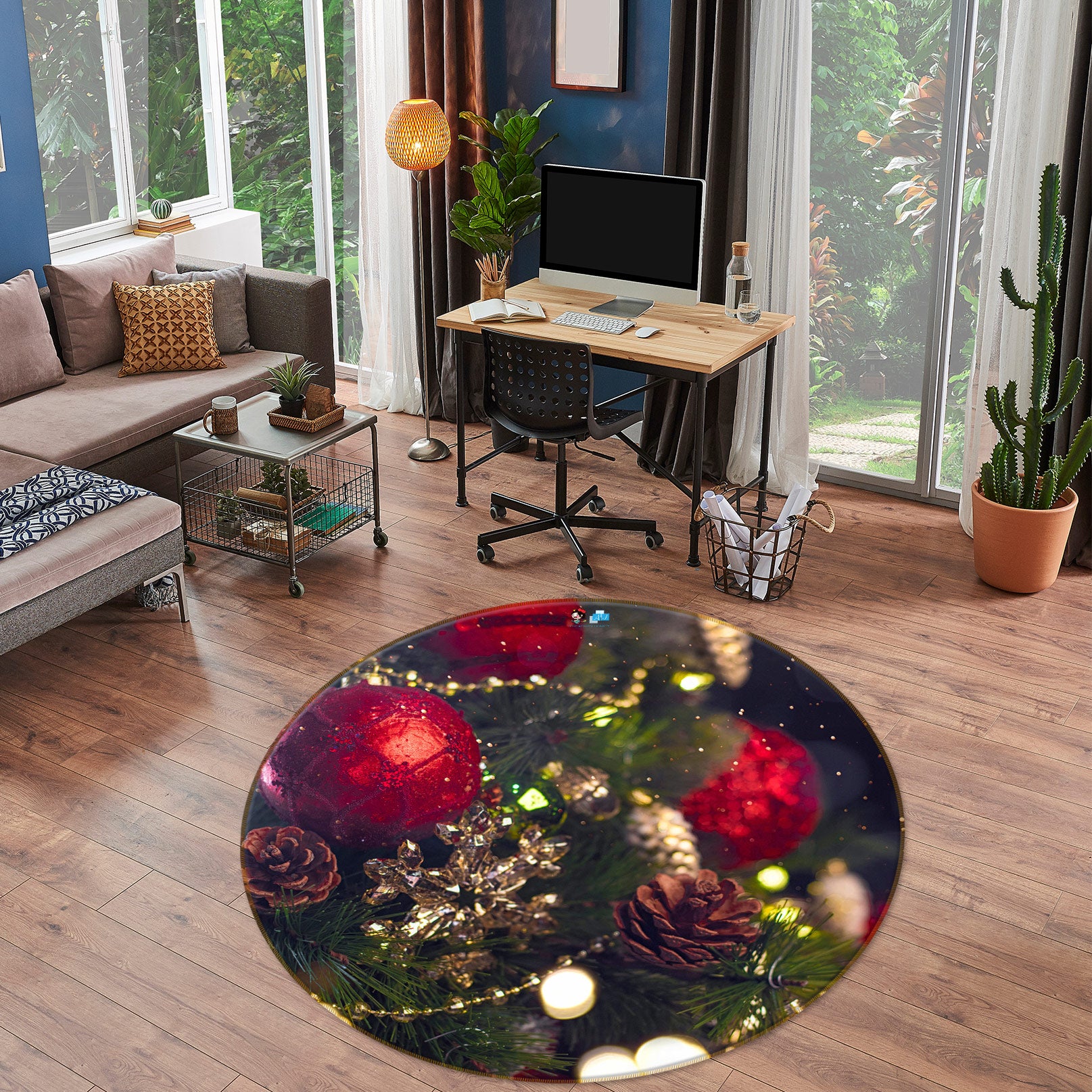 3D Red Ball 54090 Christmas Round Non Slip Rug Mat Xmas