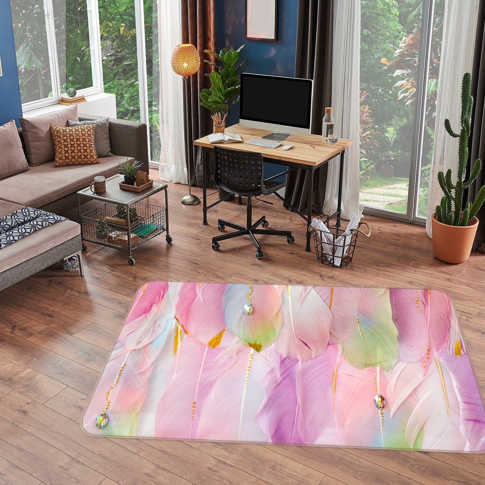 3D Colored Feathers 77173 Non Slip Rug Mat
