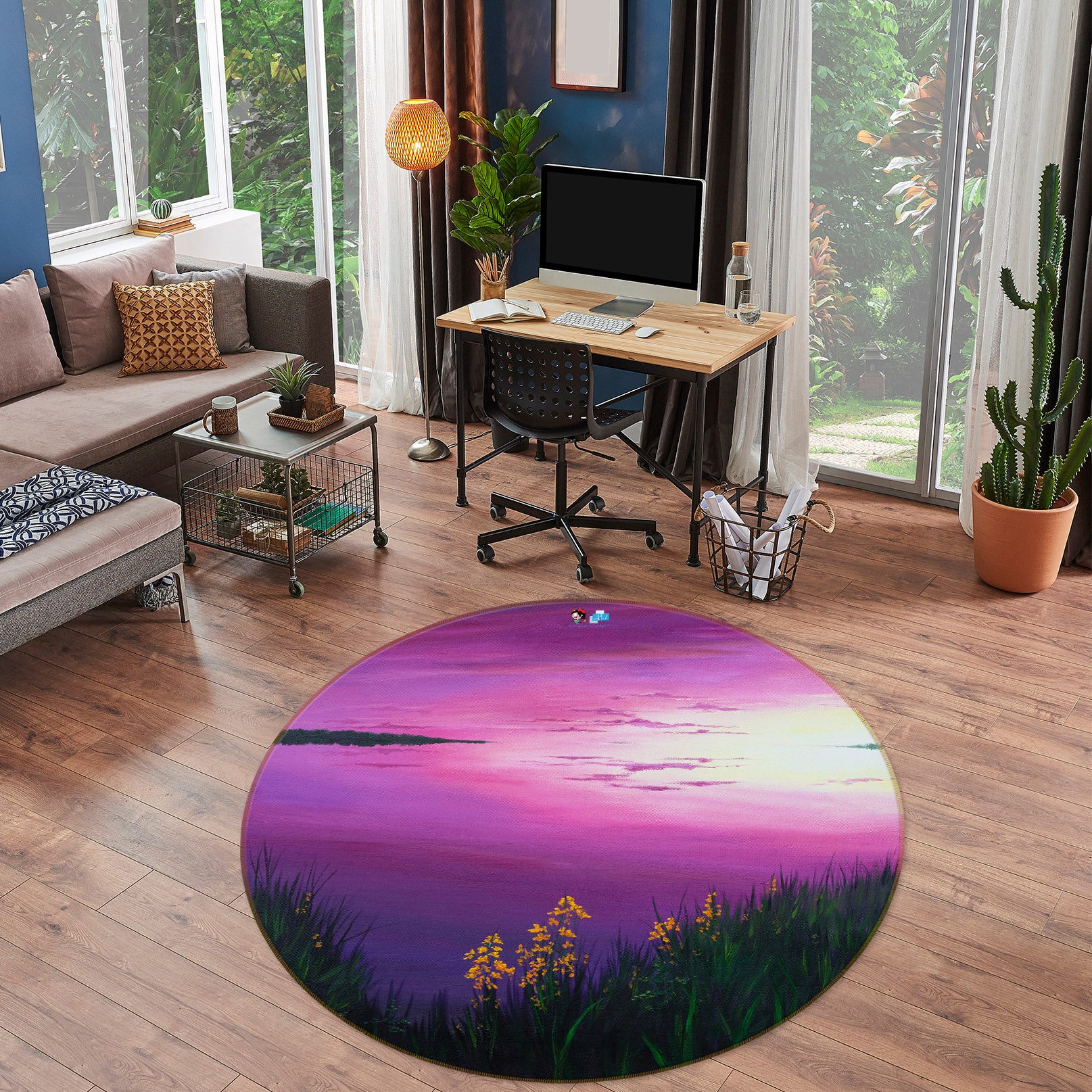3D Purple Sky 18157 Marina Zotova Rug Round Non Slip Rug Mat