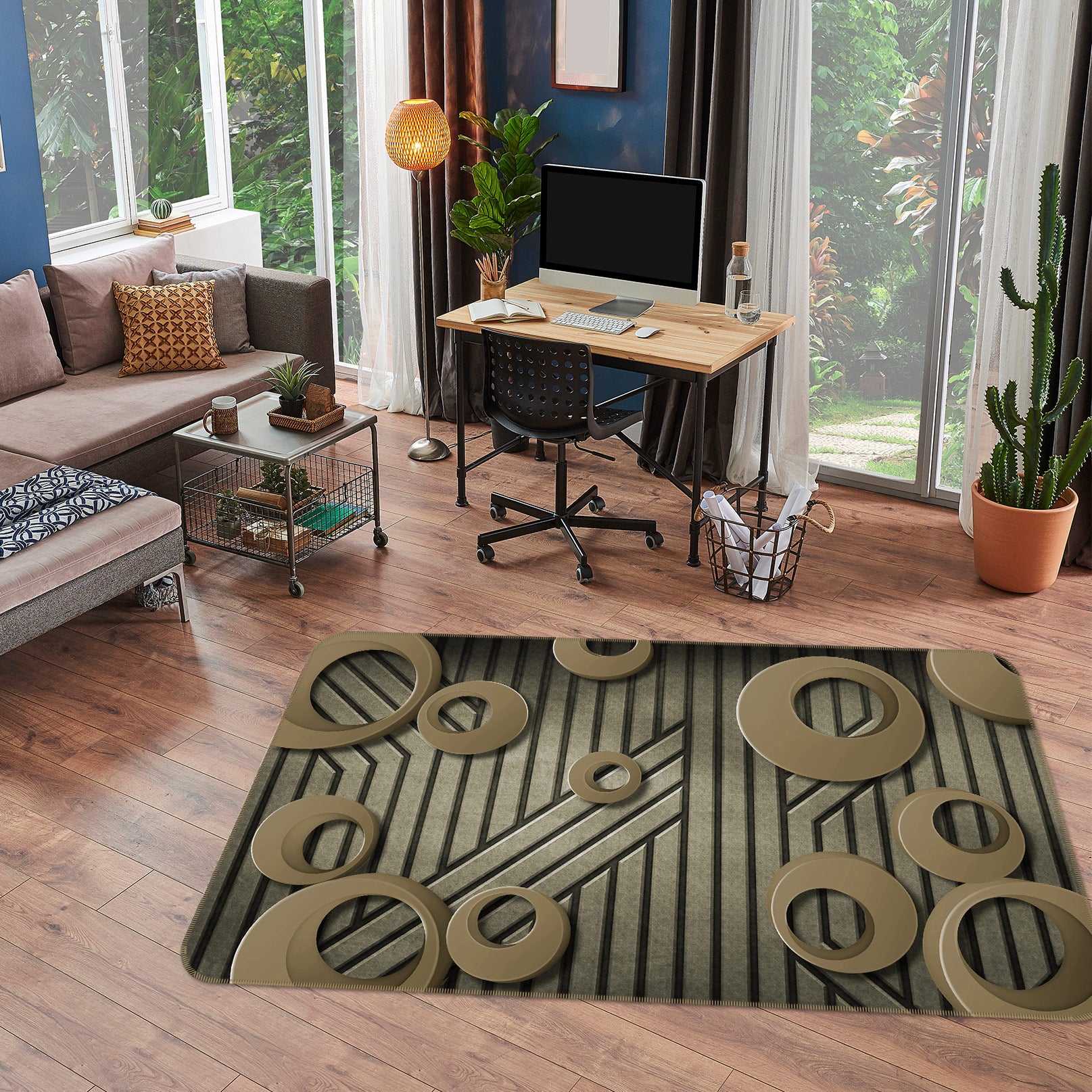 3D Circular Pattern 77038 Non Slip Rug Mat