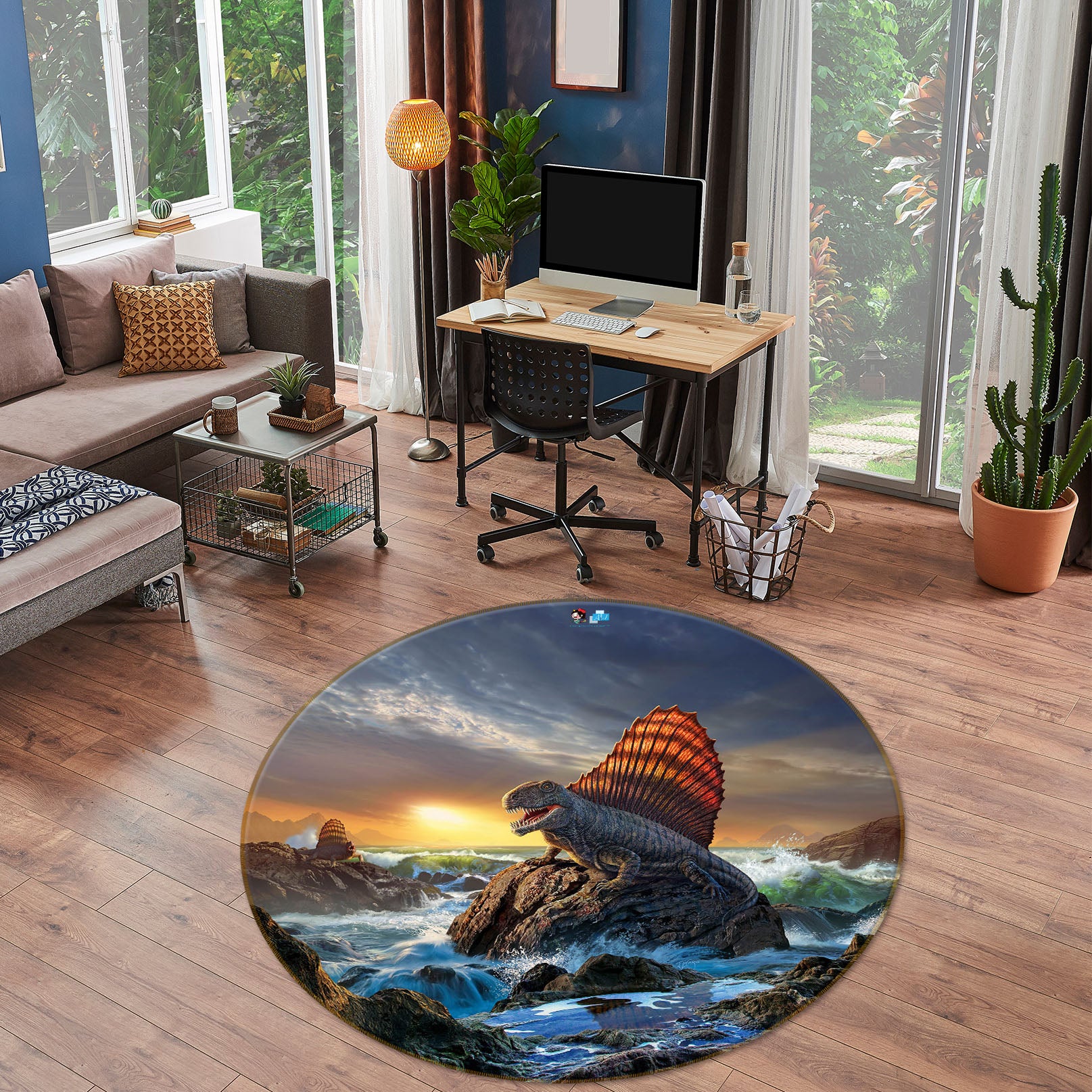 3D Stone Dinosaur 83122 Jerry LoFaro Rug Round Non Slip Rug Mat