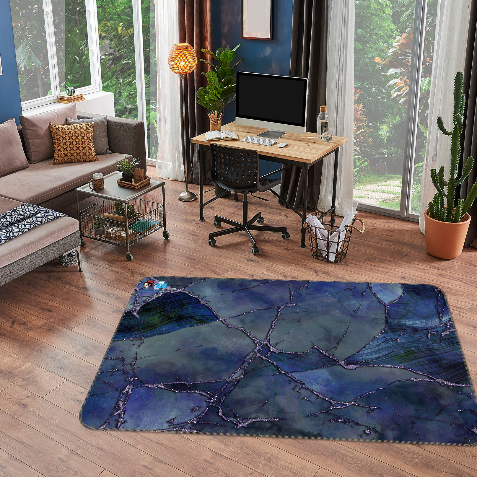 3D Dark Purple Block 83033 Andrea haase Rug Non Slip Rug Mat