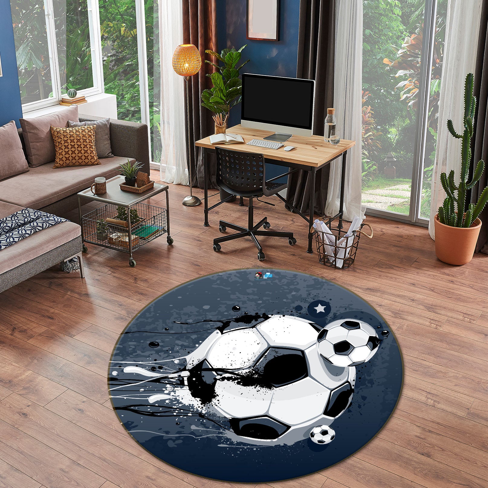 3D Football 81259 Round Non Slip Rug Mat