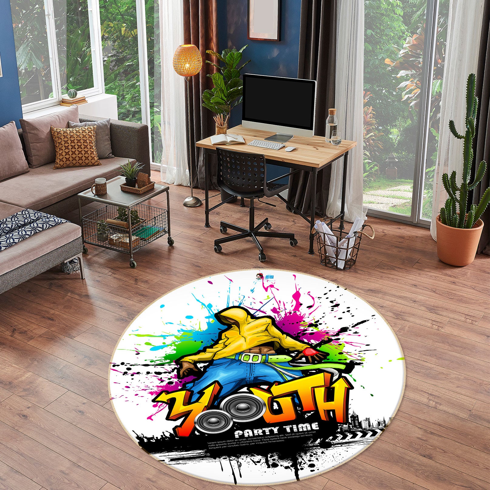 3D Street Dance Graffiti 72236 Round Non Slip Rug Mat