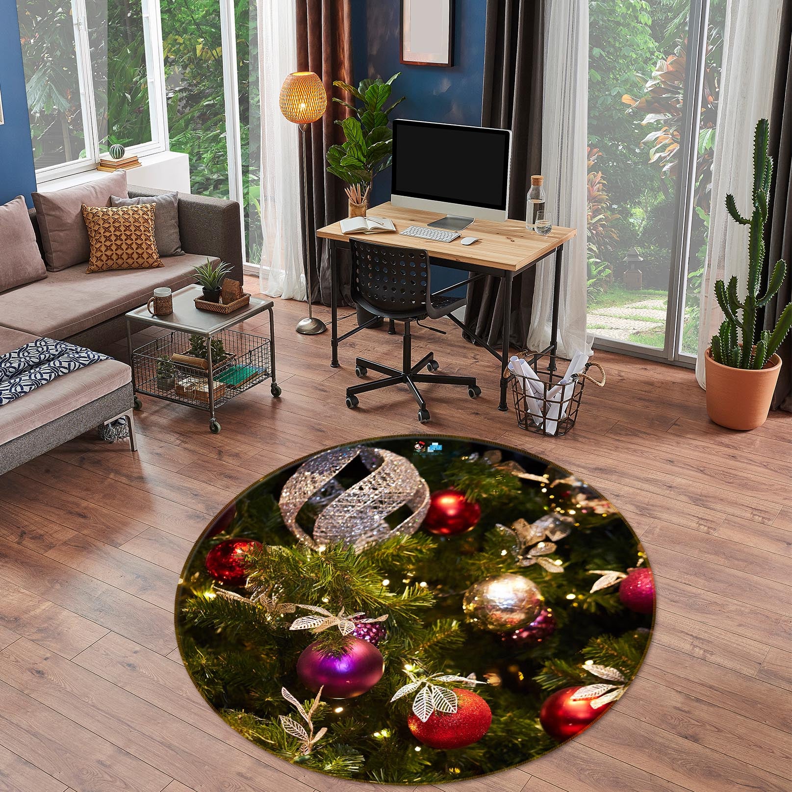 3D Ball Pendant 54177 Christmas Round Non Slip Rug Mat Xmas