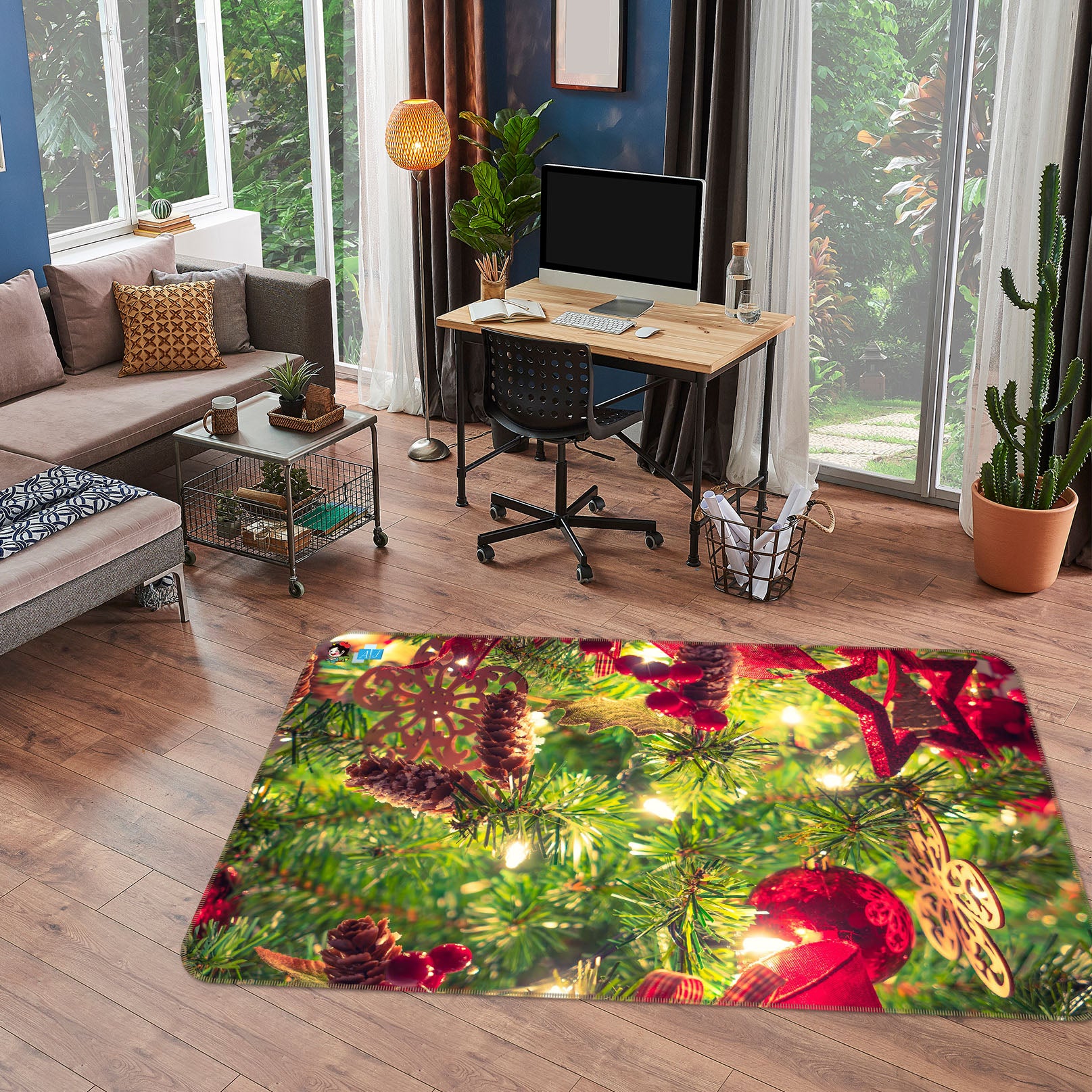 3D Tree Red Pendant 55053 Christmas Non Slip Rug Mat Xmas
