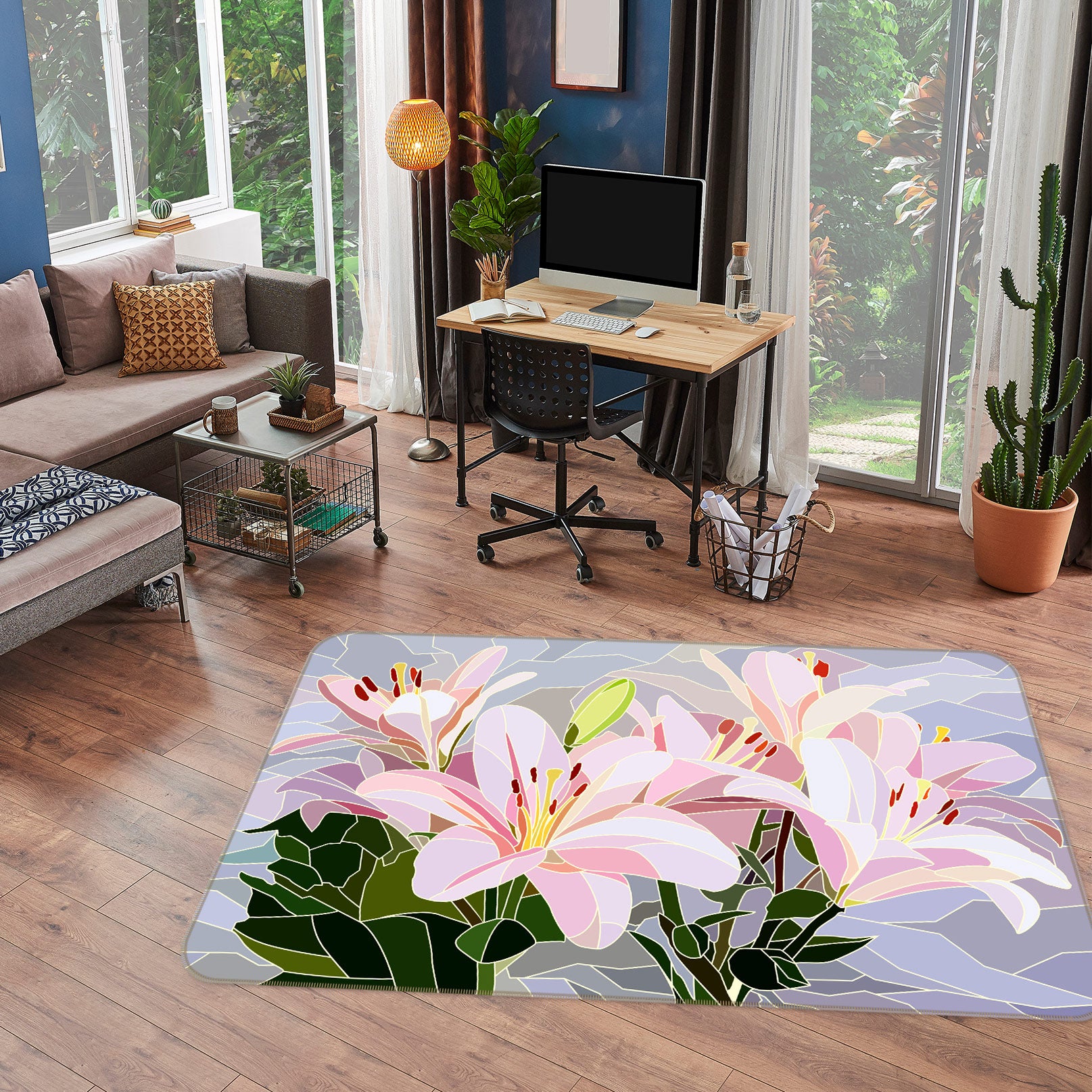 3D Pink Flowers 33022 Non Slip Rug Mat