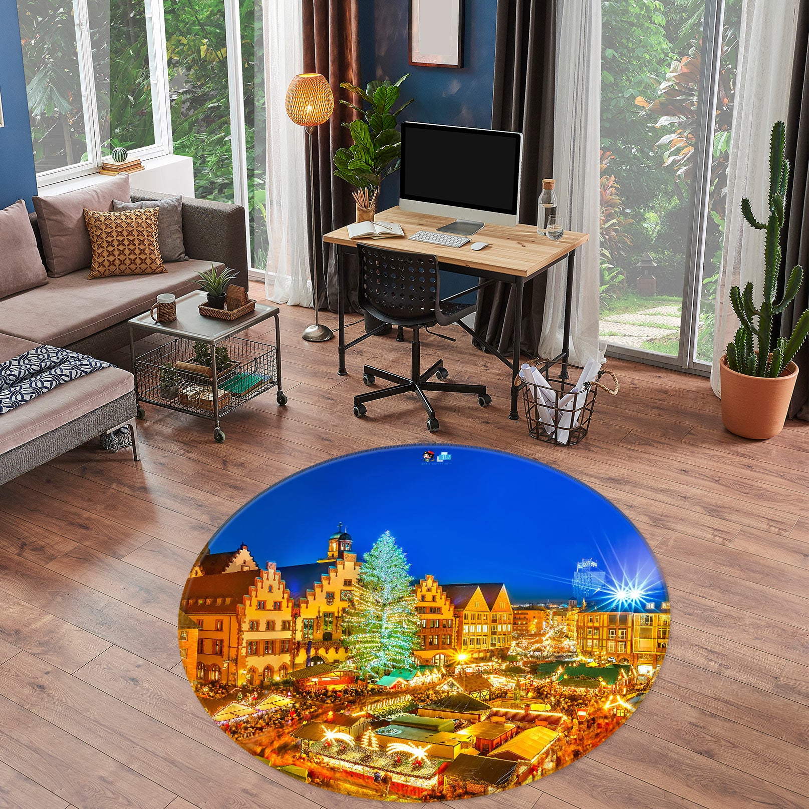 3D Golden House 54034 Christmas Round Non Slip Rug Mat Xmas