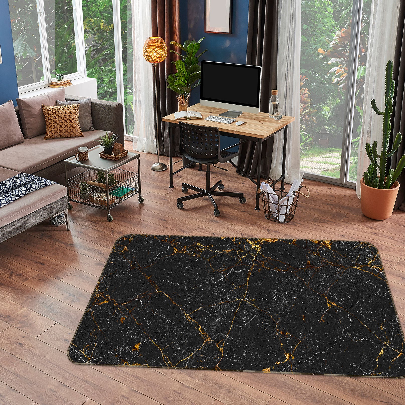 3D Black Pattern 25237 Non Slip Rug Mat