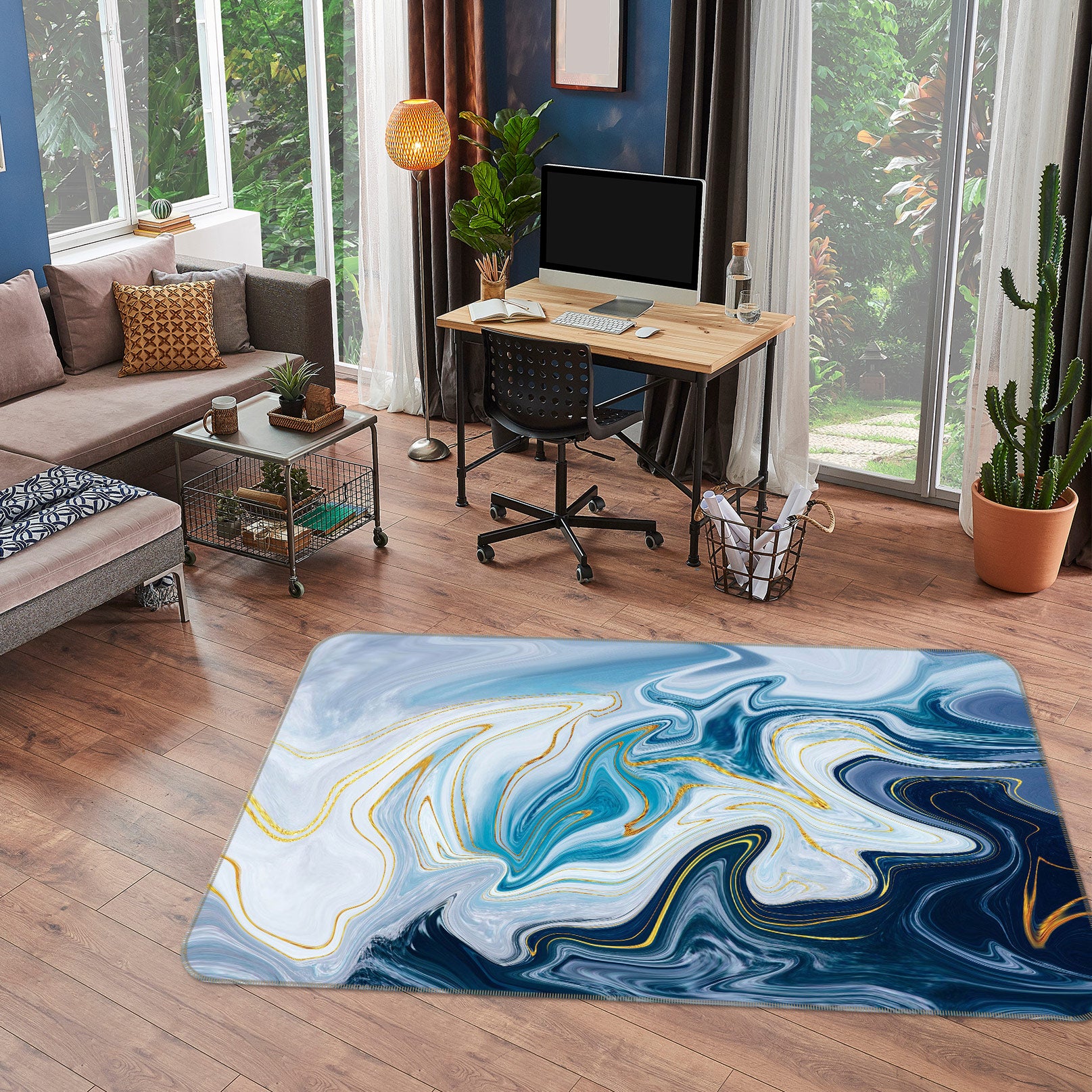 3D Blue Texture 26228 Non Slip Rug Mat