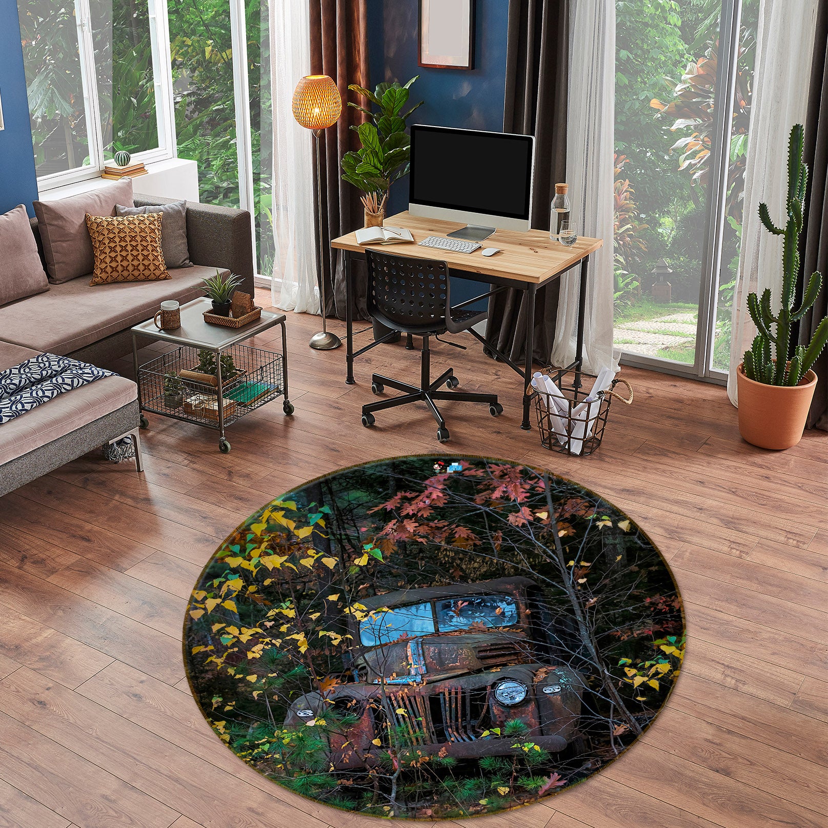 3D Scrap Car 85122 Jerry LoFaro Rug Round Non Slip Rug Mat