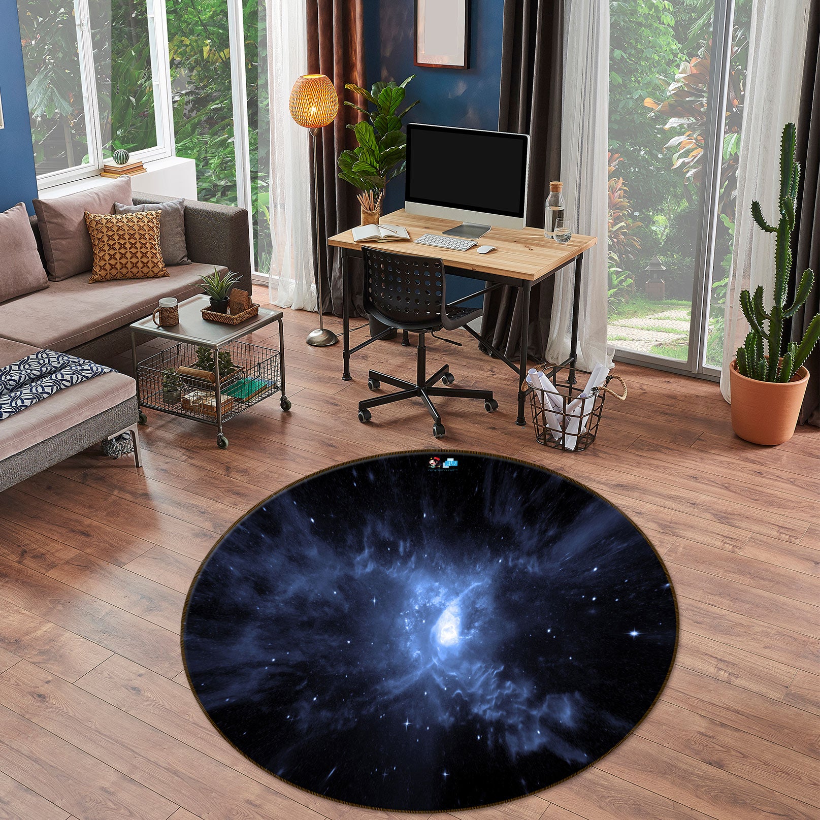3D Blue Starry Sky 72293 Round Non Slip Rug Mat