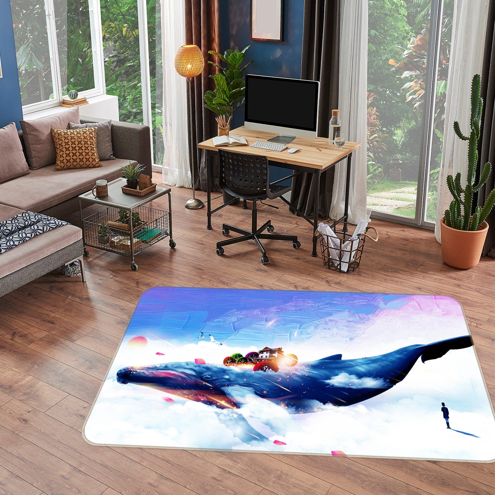 3D Clouds Whale 77025 Non Slip Rug Mat