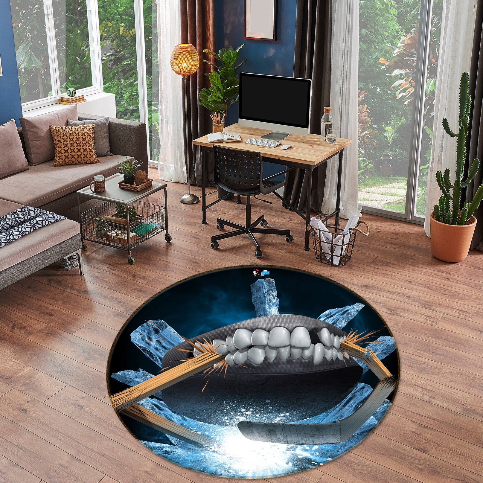 3D Teeth Wood 4158 Tom Wood Rug Round Non Slip Rug Mat