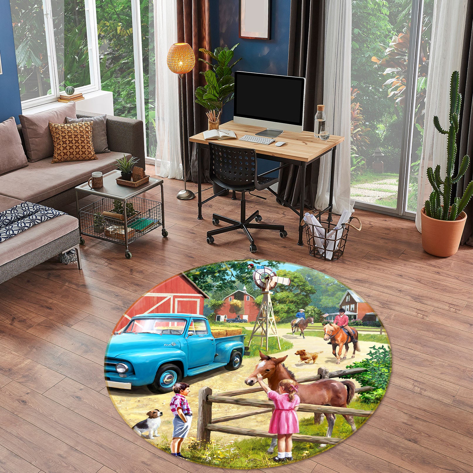 3D Pony Child 054 Kevin Walsh Rug Round Non Slip Rug Mat