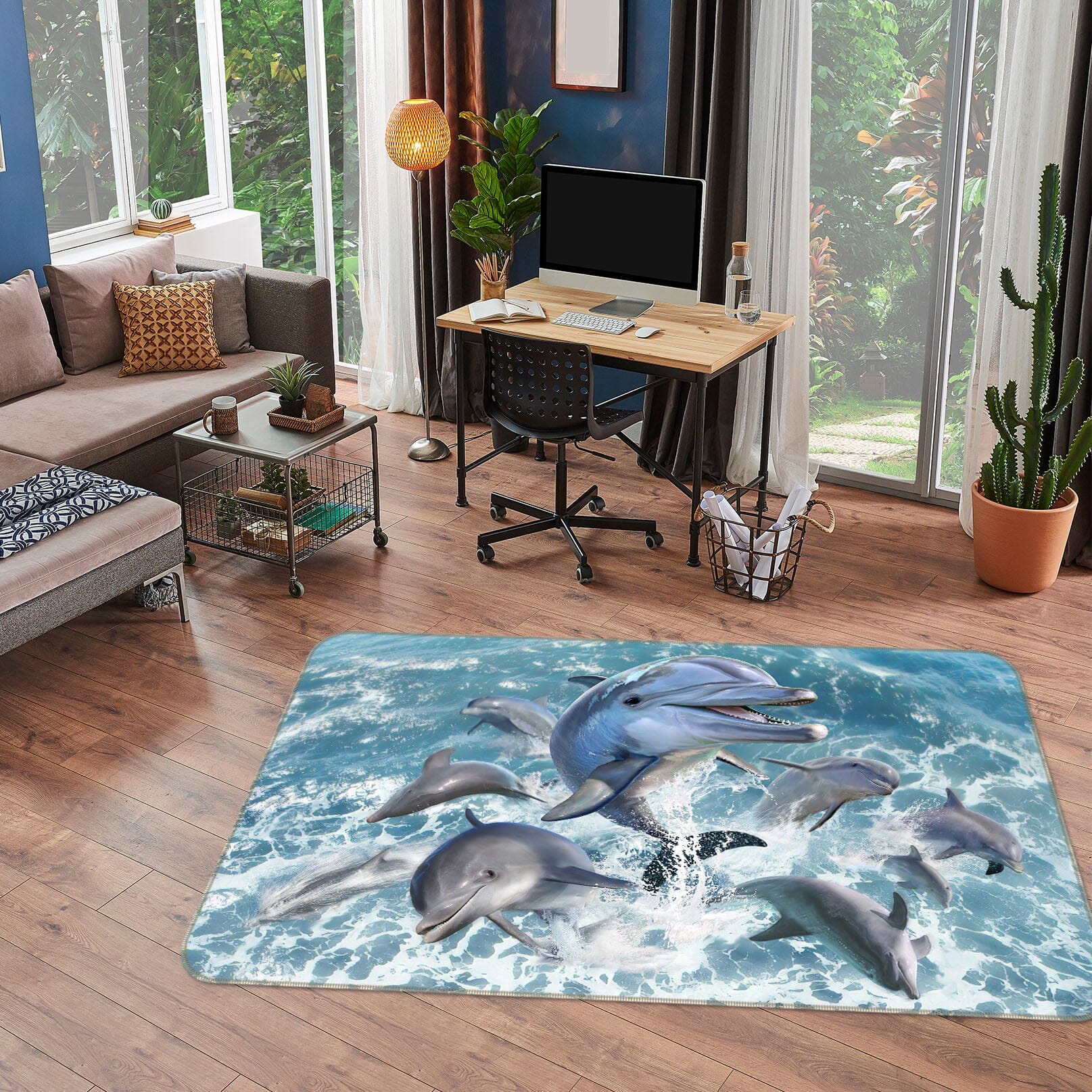 3D Dolphin Jump 1055 Jerry LoFaro Rug Non Slip Rug Mat Mat AJ Creativity Home