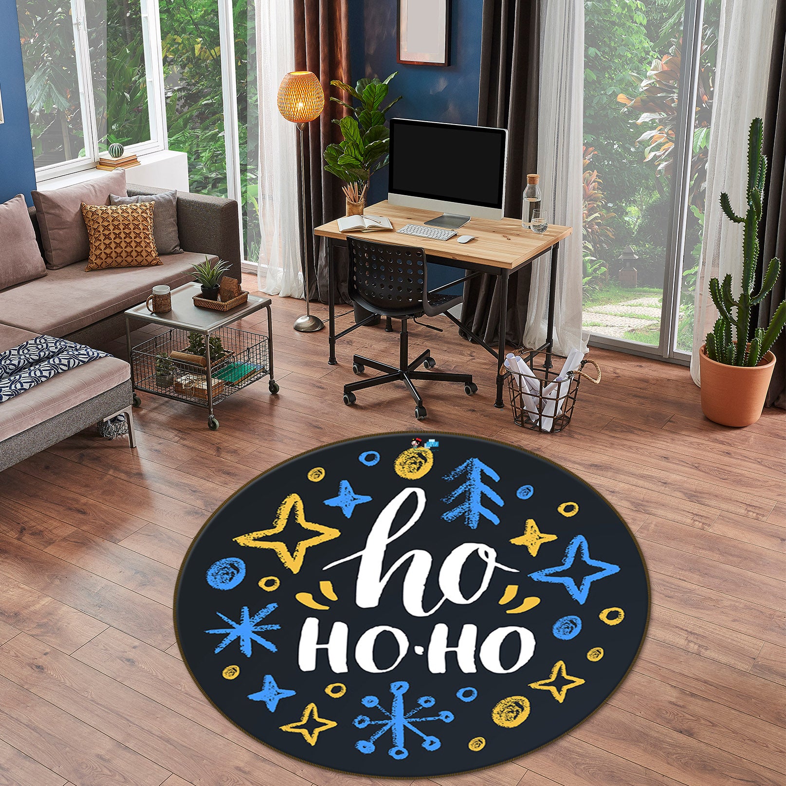 3D Snowflake Letters 75006 Round Non Slip Rug Mat