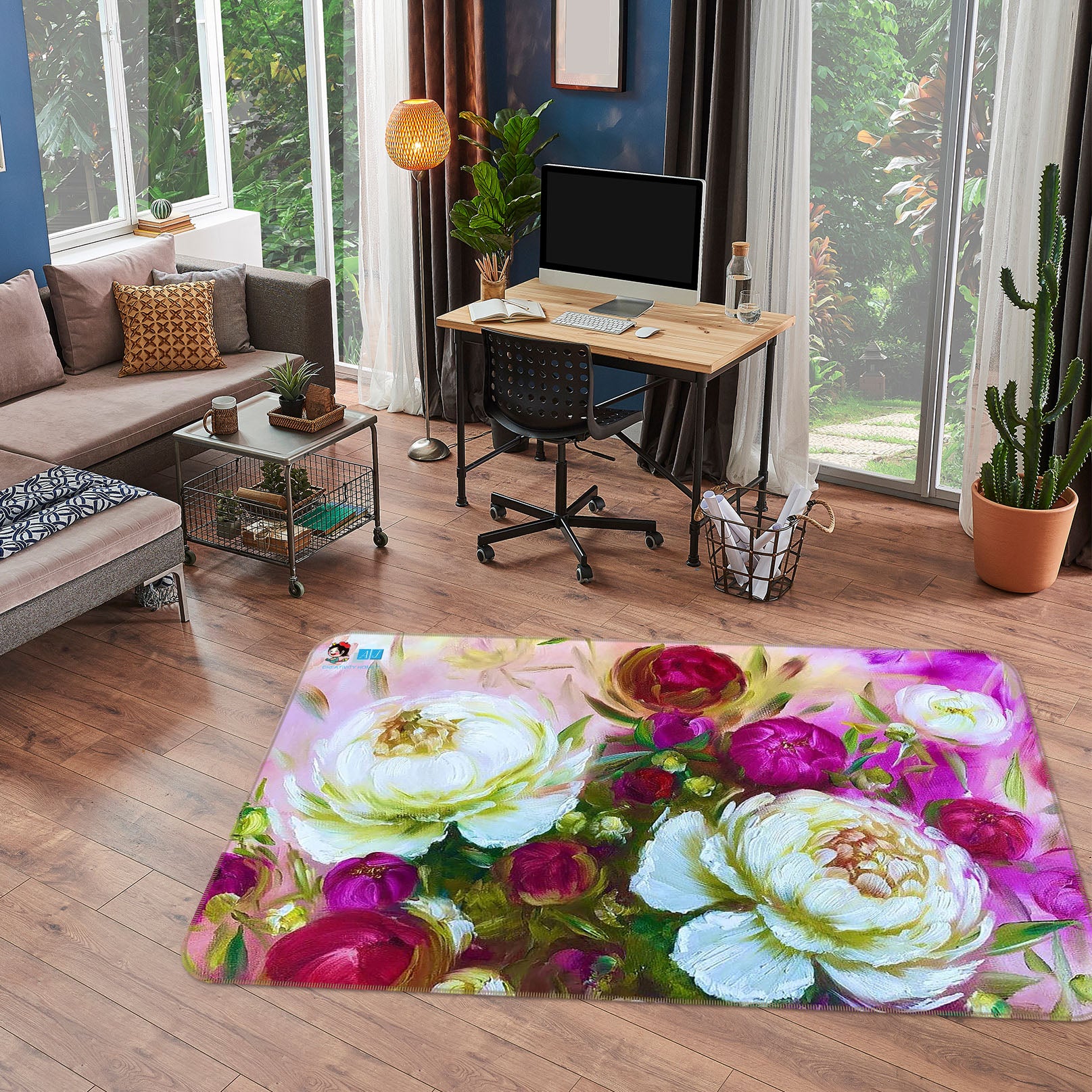 Pink Flower Bud 12611 Skromova Marina Rug Non Slip Rug Mat