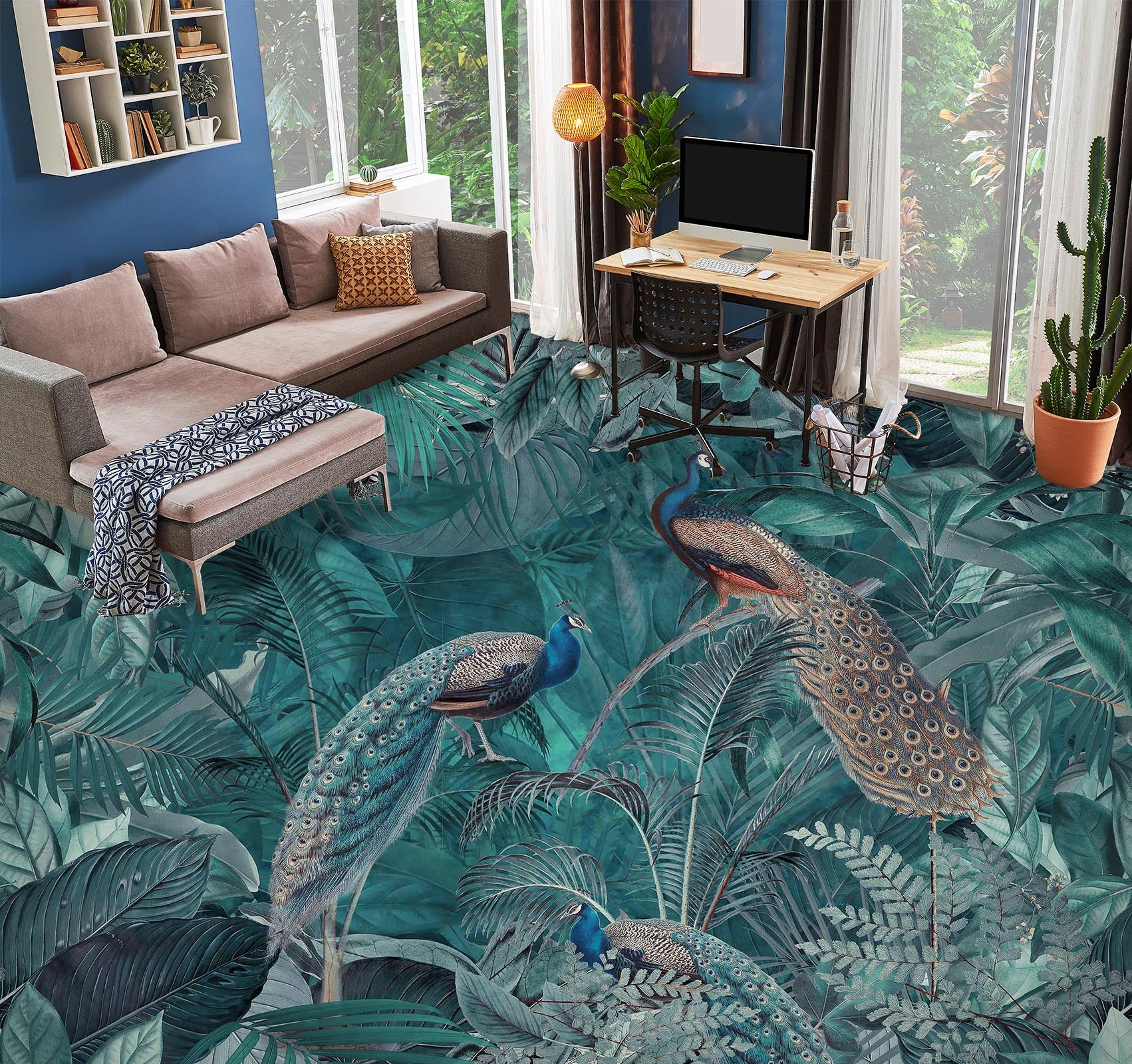 3D Jungle Peacock 10039 Andrea Haase Floor Mural
