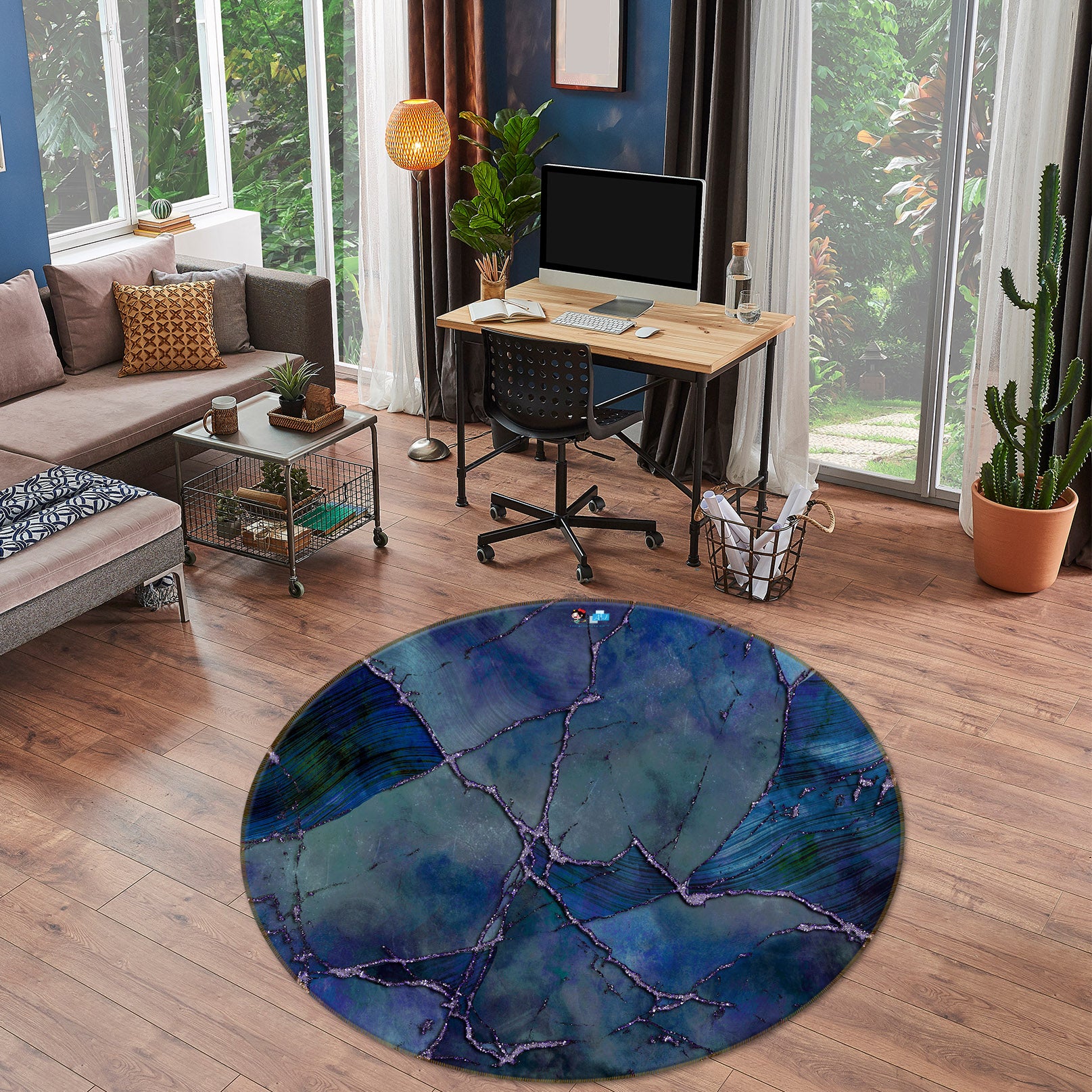 3D Blue Purple Block 83074 Andrea haase Rug Round Non Slip Rug Mat