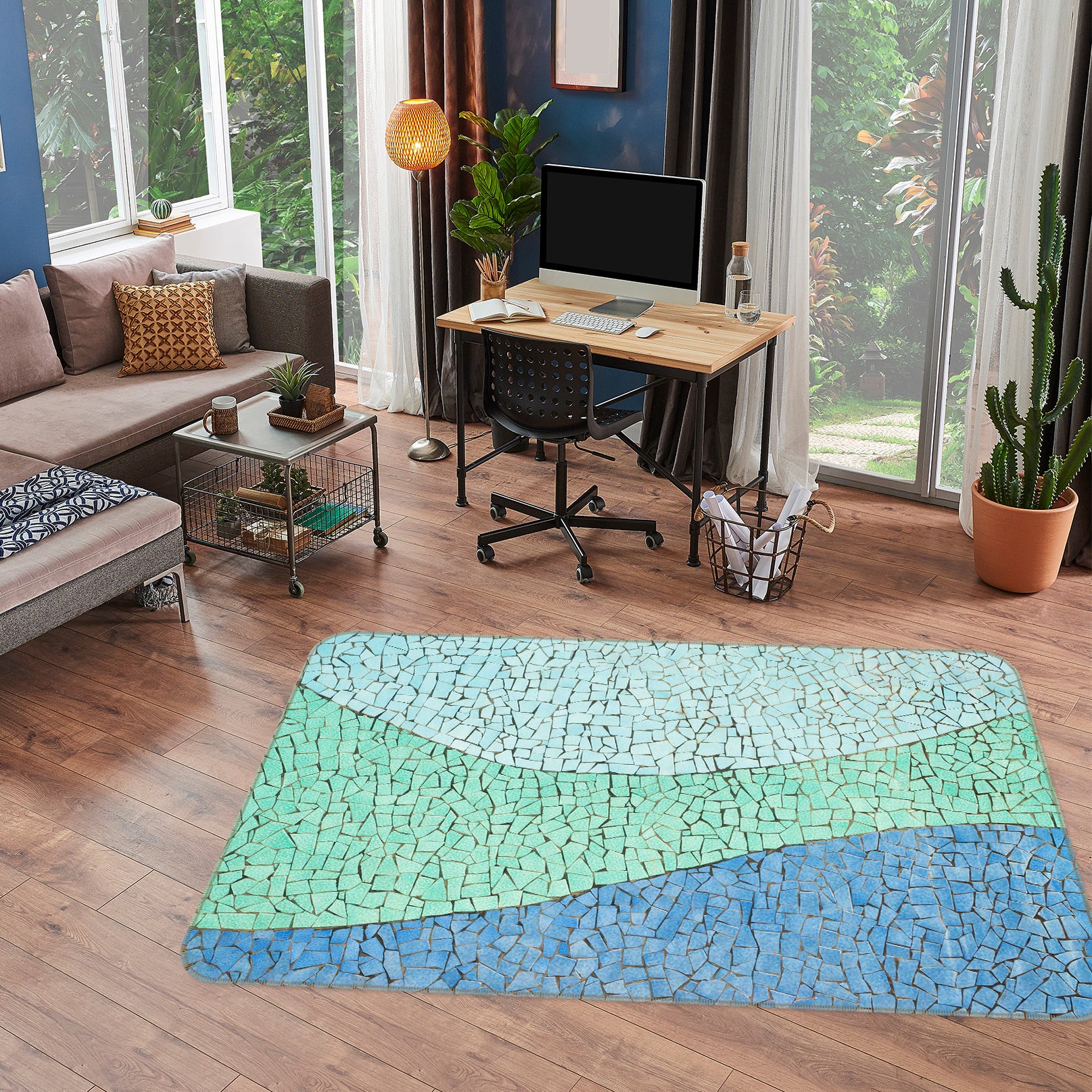 3D Blue Pattern 33035 Non Slip Rug Mat