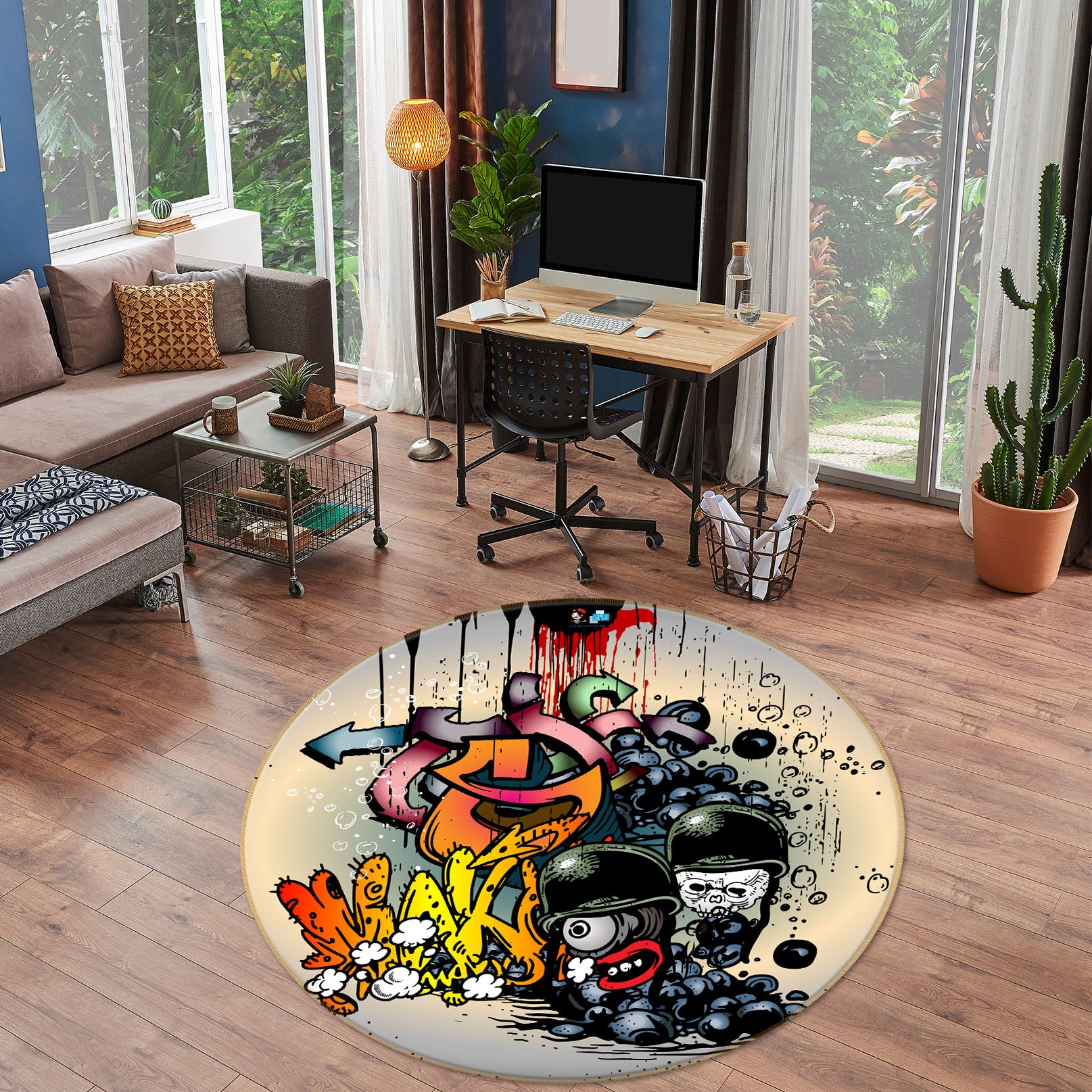 3D Graffiti 75001 Round Non Slip Rug Mat