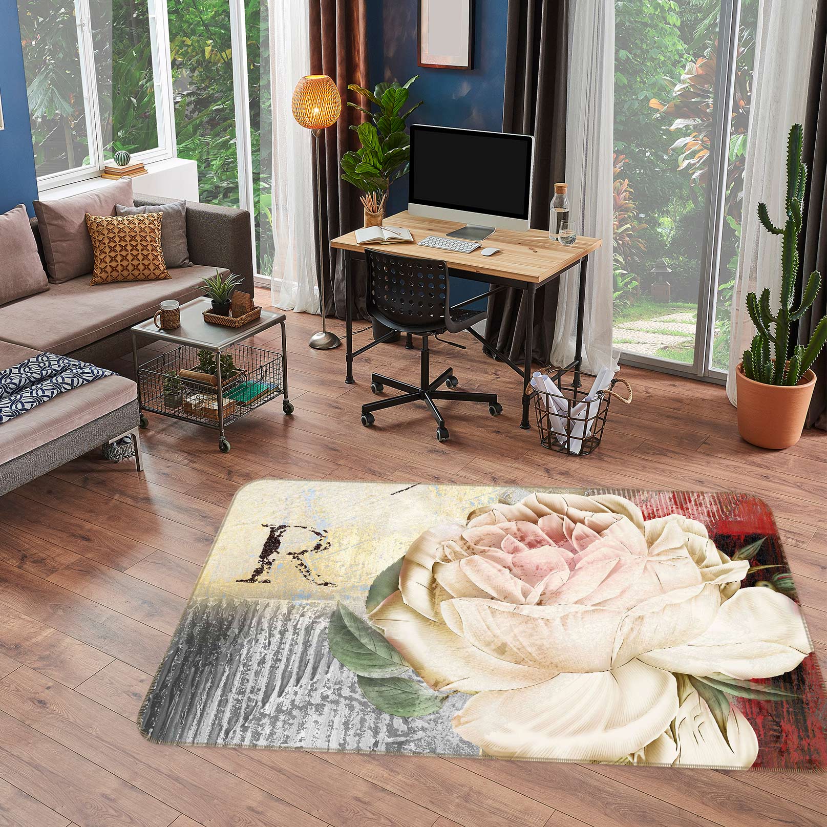 3D White Flowers 76006 Non Slip Rug Mat