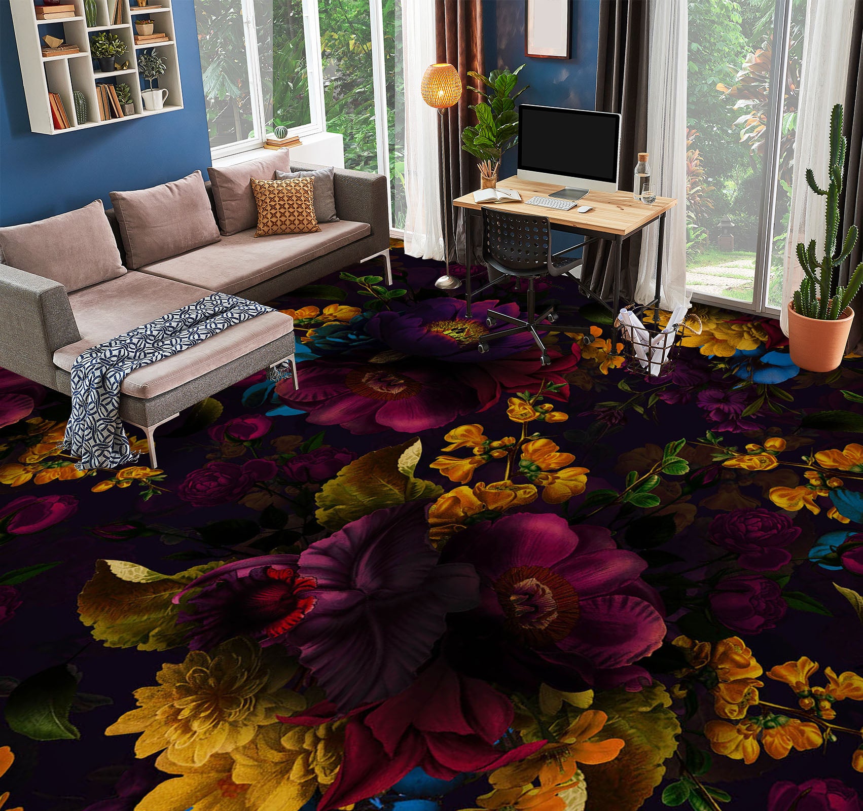 3D Dark Flowers 10011 Uta Naumann Floor Mural
