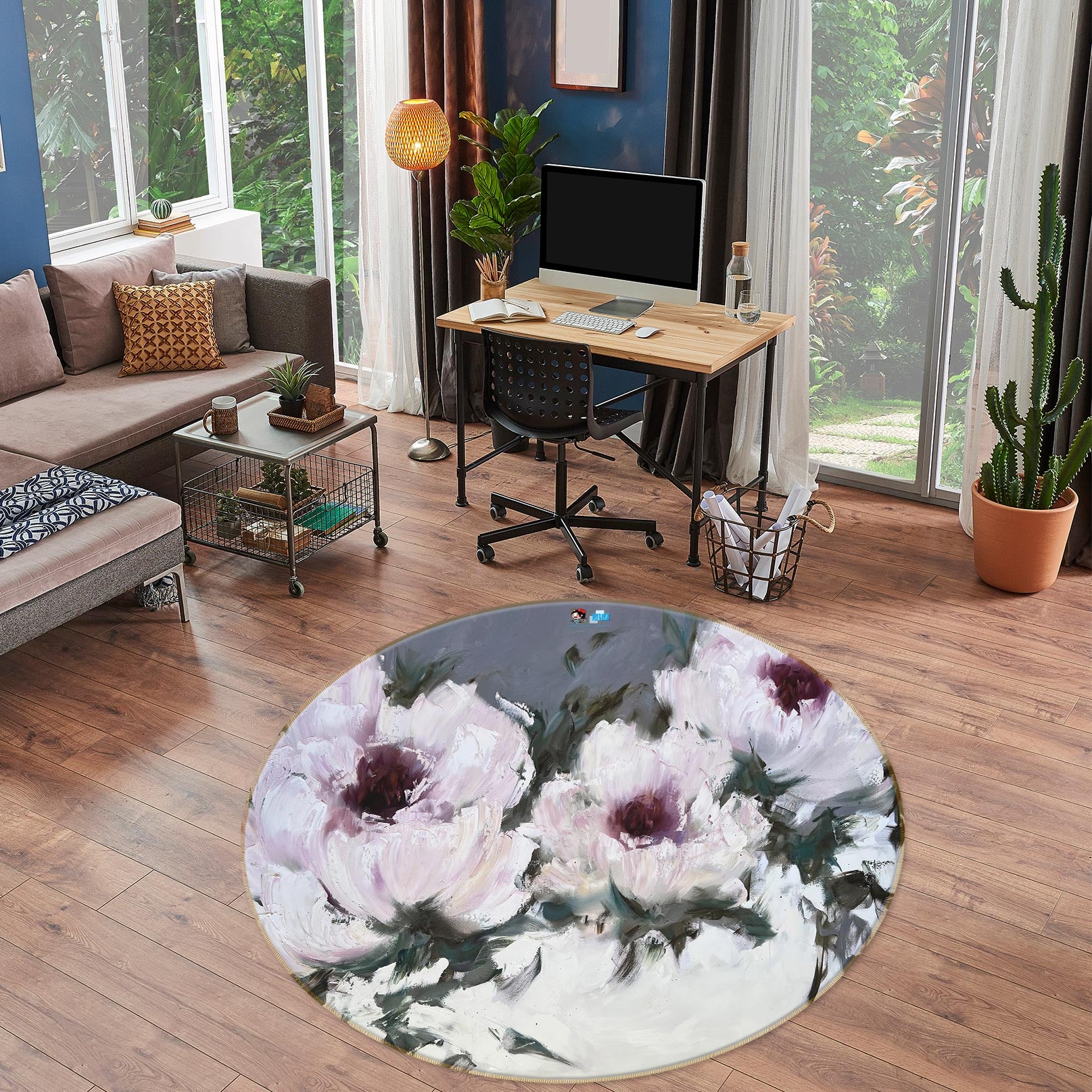 3D Pink Flower 782 Skromova Marina Rug Round Non Slip Rug Mat