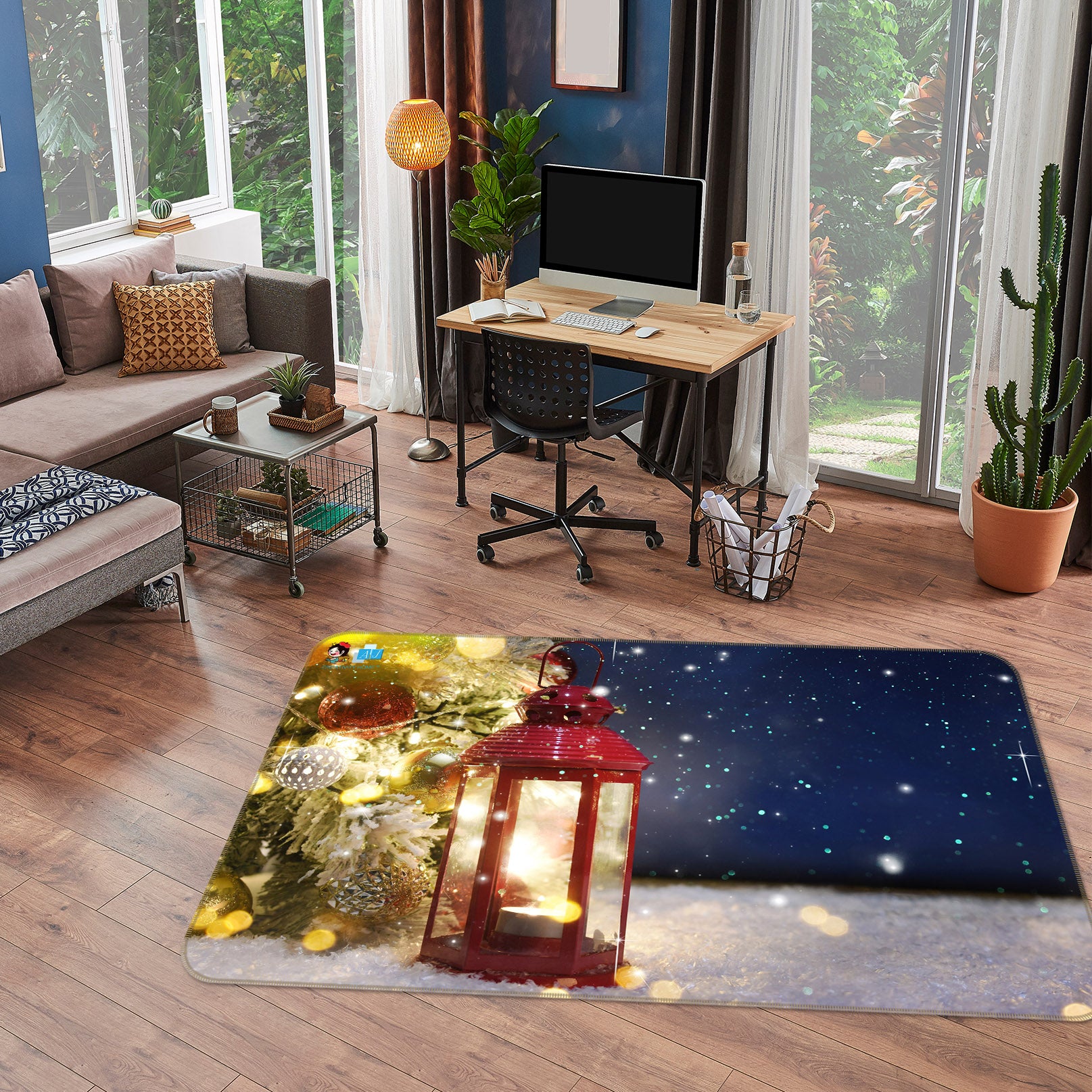 3D Snow Candle 55086 Christmas Non Slip Rug Mat Xmas