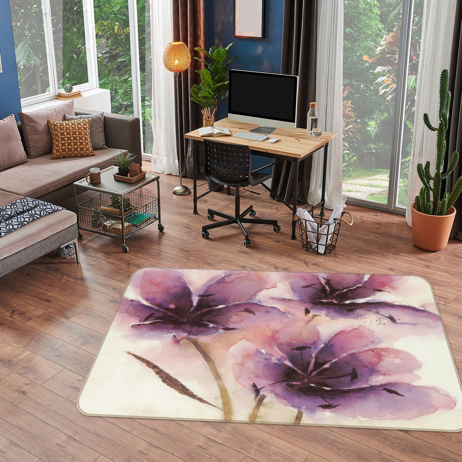 3D Purple Flowers 32057 Non Slip Rug Mat