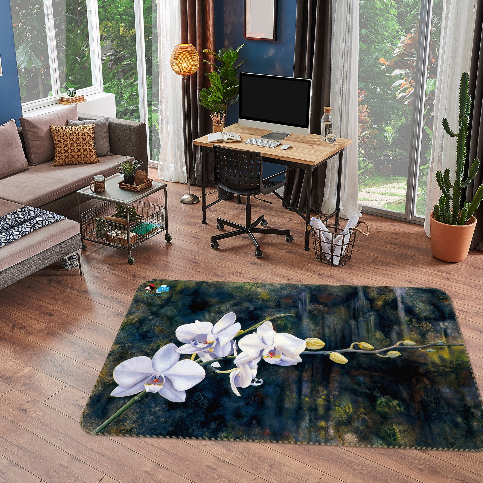 3D White Flowers 11139 Matthew Holden Bates Rug Non Slip Rug Mat