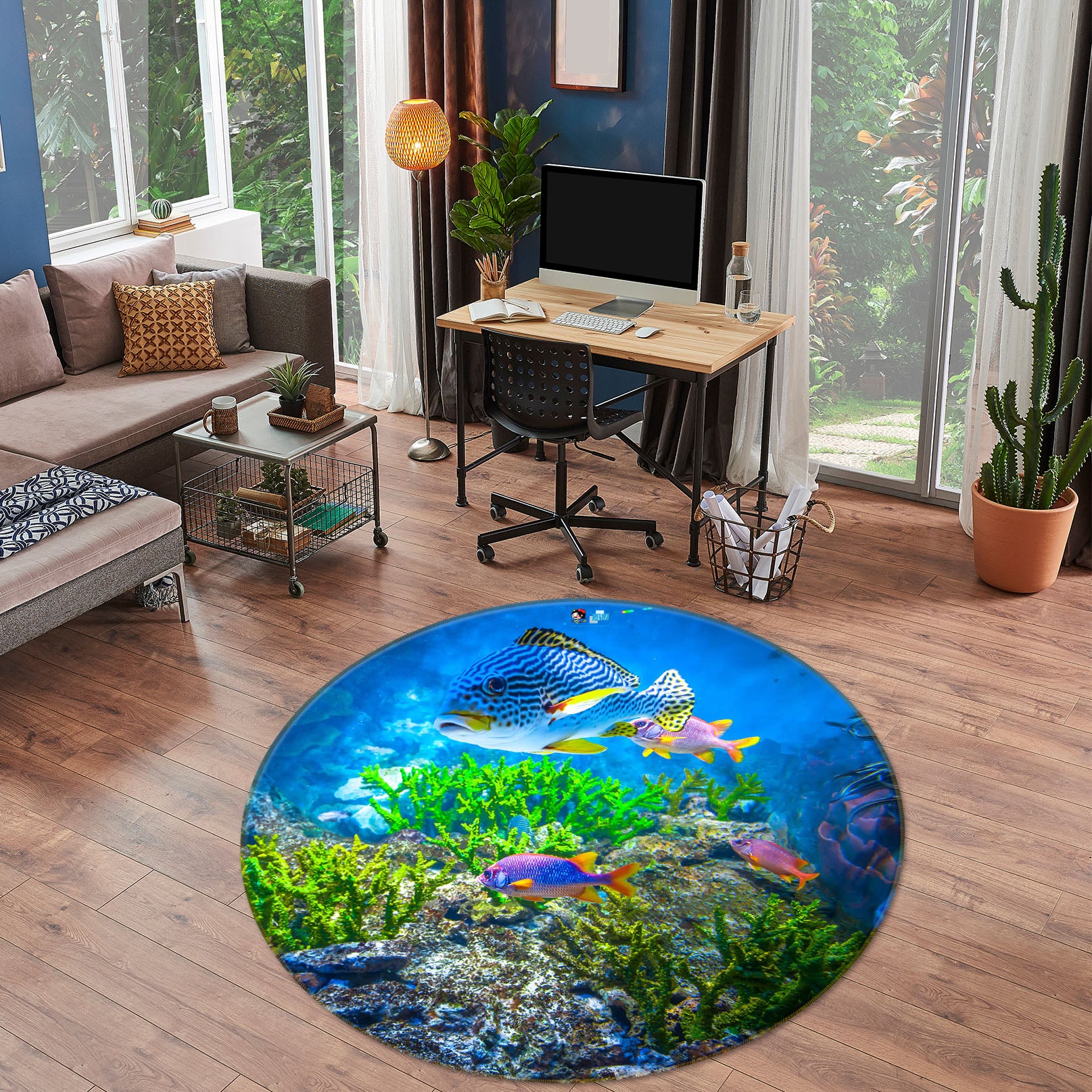 3D Seabed Fish 75091 Round Non Slip Rug Mat