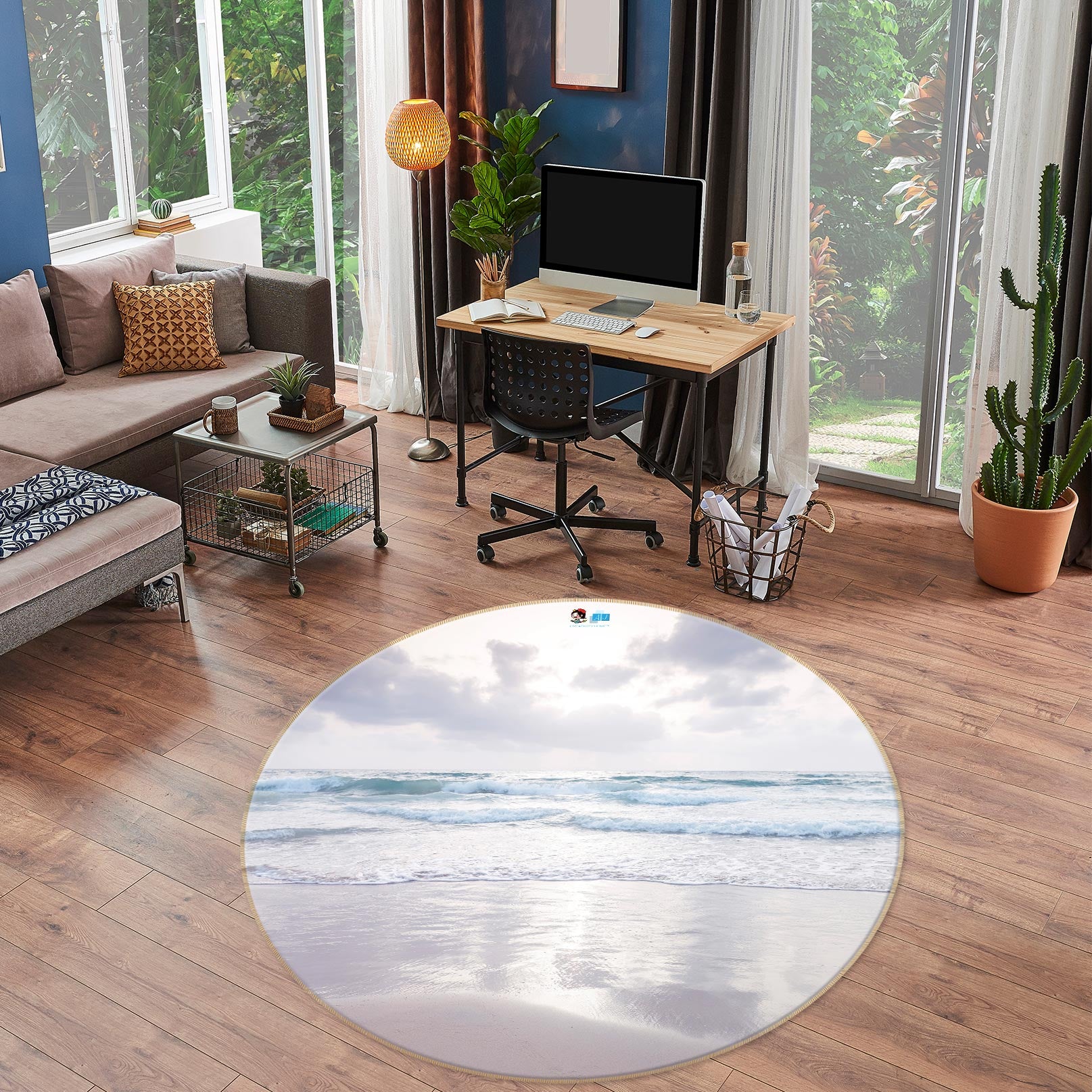 3D Beach Waves 7519 Assaf Frank Rug Round Non Slip Rug Mat