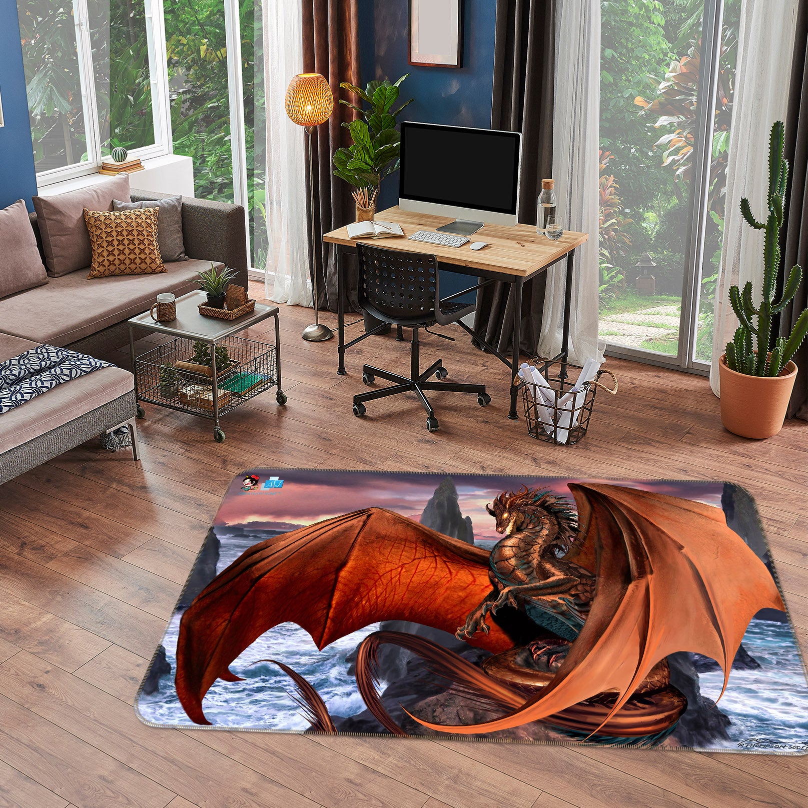 3D Orange Dragon 8203 Ruth Thompson Rug Non Slip Rug Mat