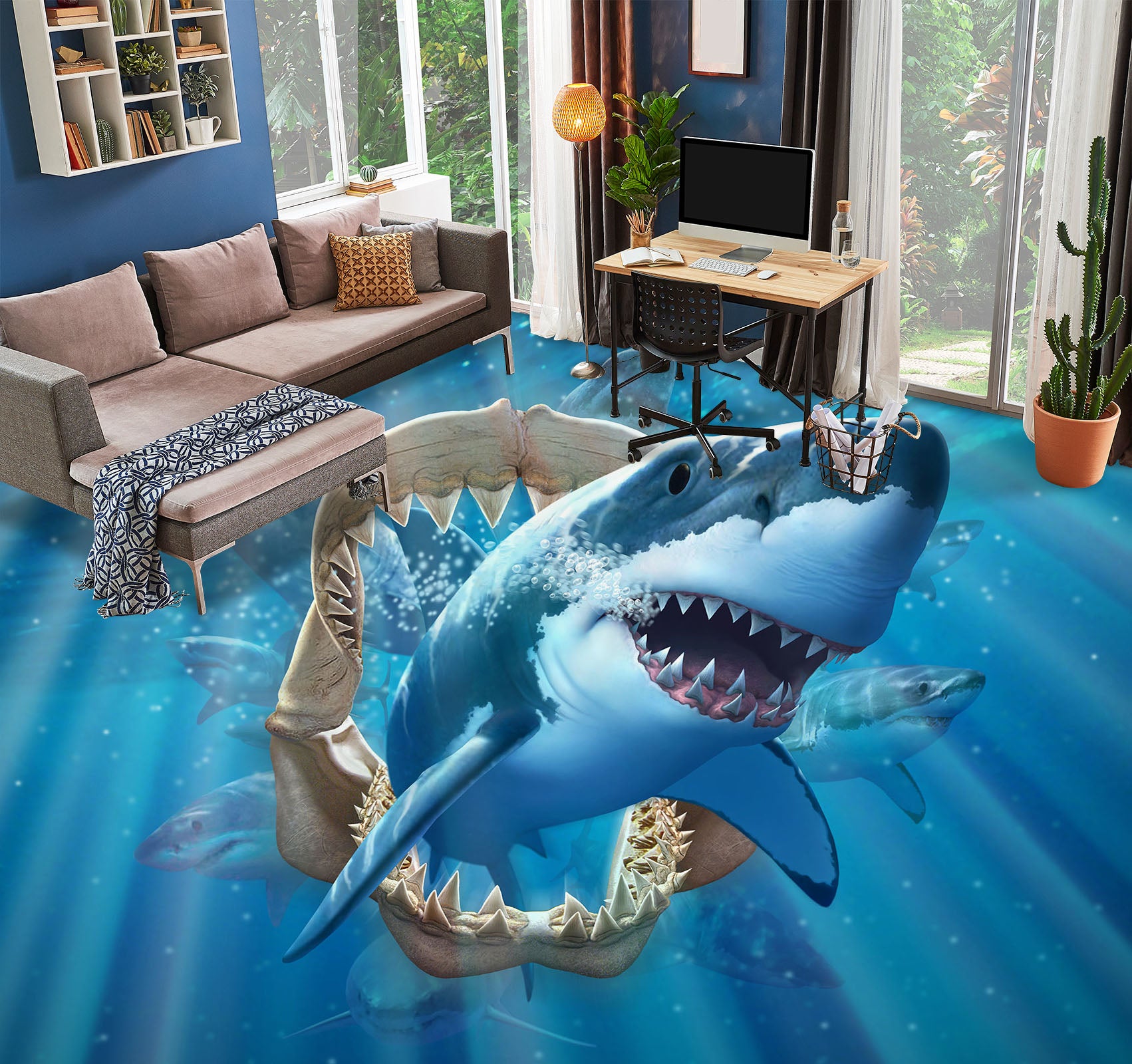 3D Shark 96220 Jerry LoFaro Floor Mural