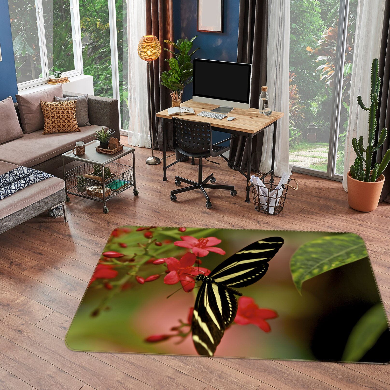 3D Zebra Longwing Butterfly 1133 Kathy Barefield Rug Non Slip Rug Mat Mat AJ Creativity Home