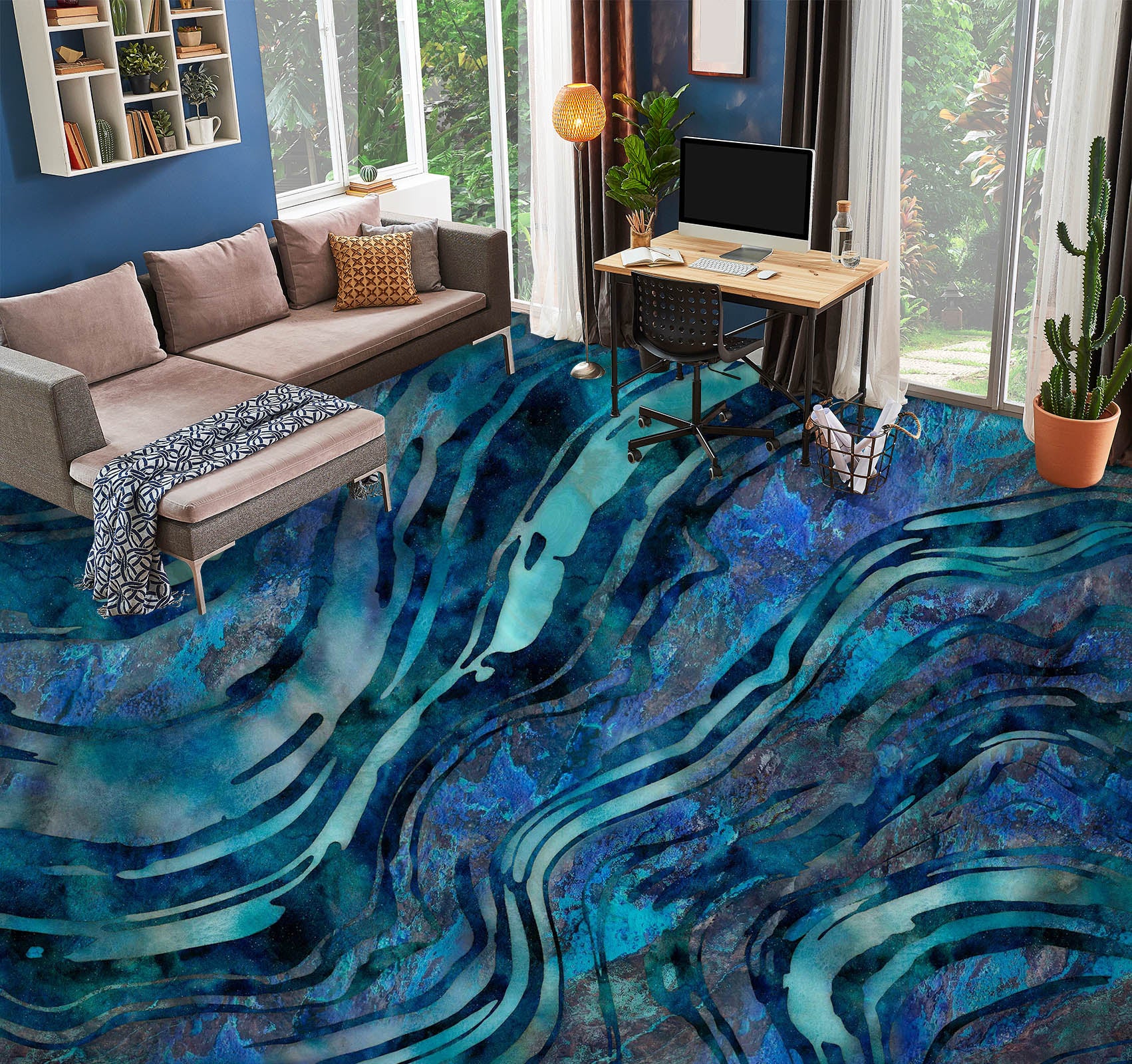 3D Navy Blue Stripes 102125 Andrea Haase Floor Mural