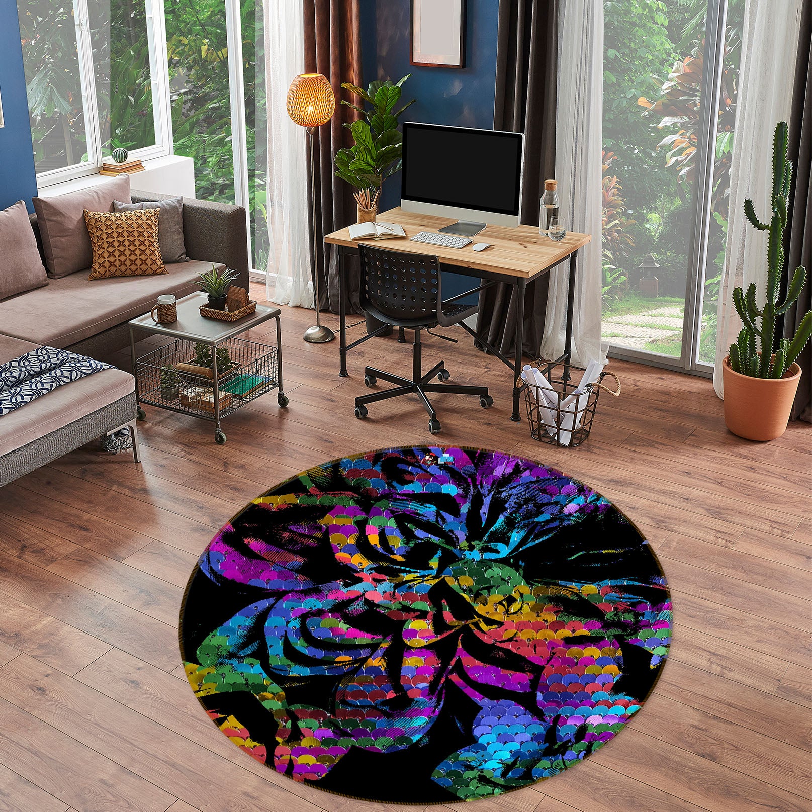 3D Color Scale Pattern 19193 Shandra Smith Rug Round Non Slip Rug Mat