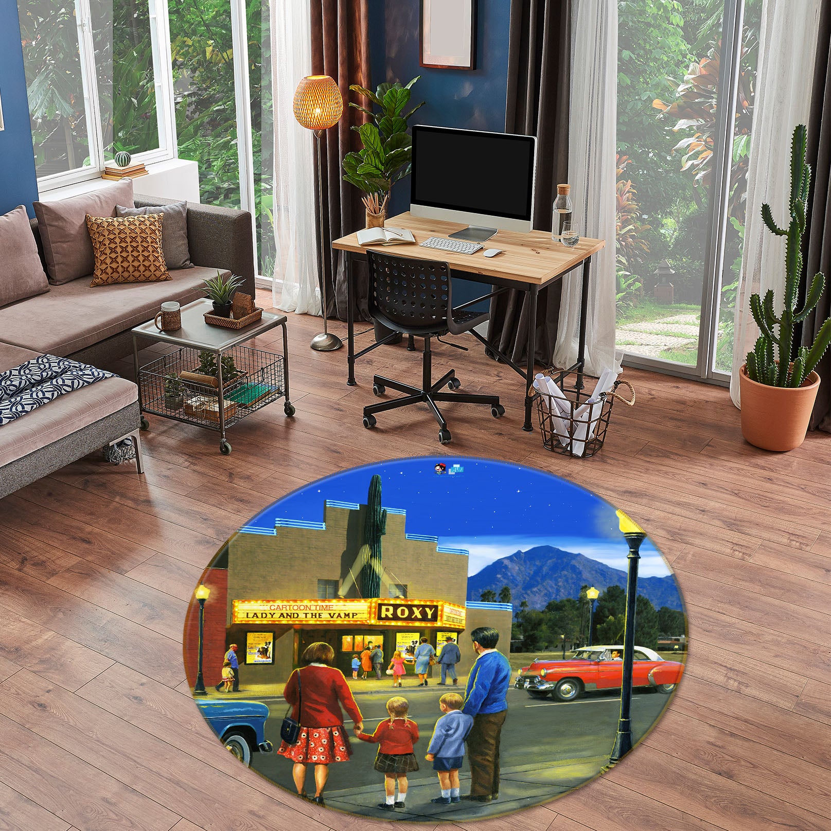 3D Night Car 069 Kevin Walsh Rug Round Non Slip Rug Mat