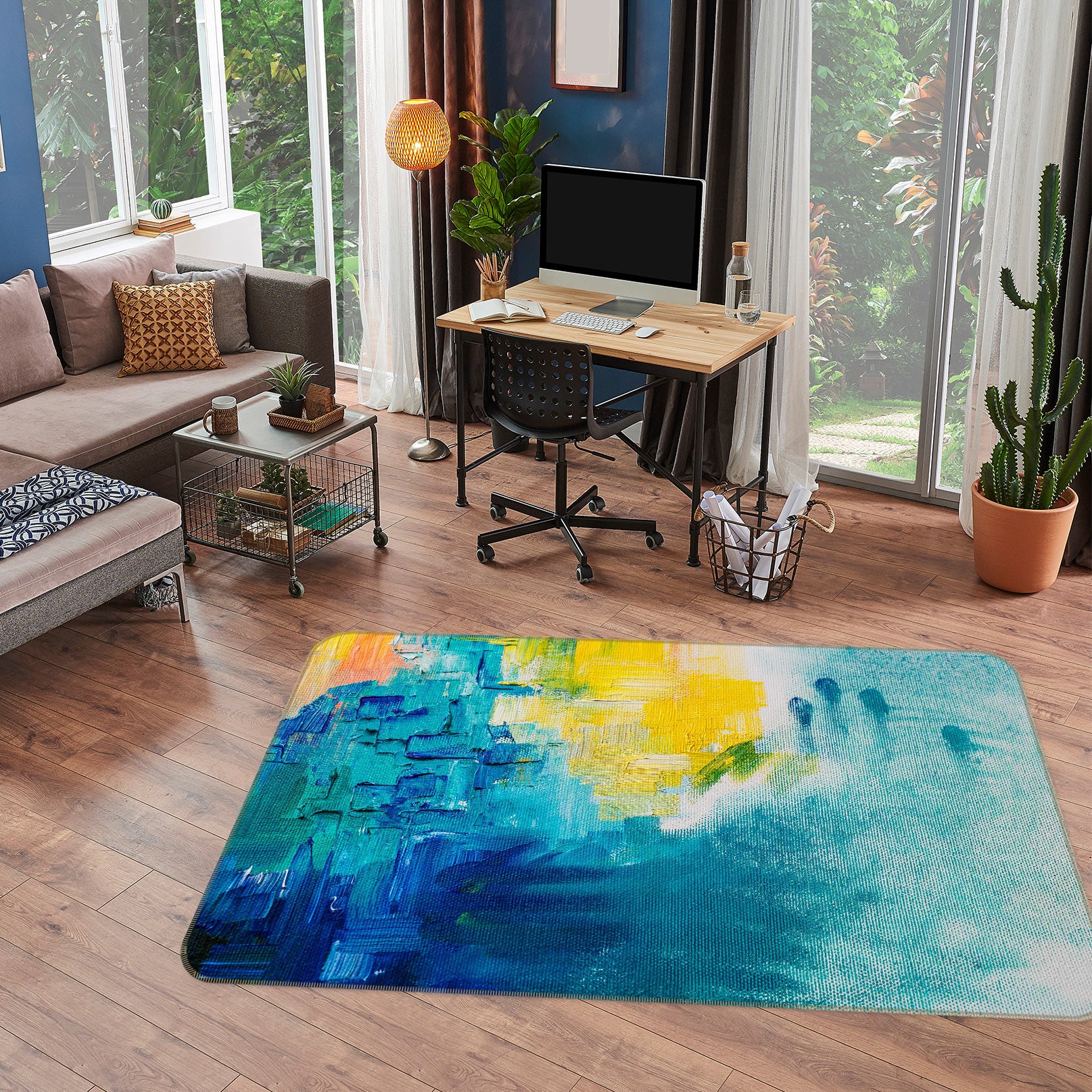 3D Blue Yellow Pattern 30054 Non Slip Rug Mat